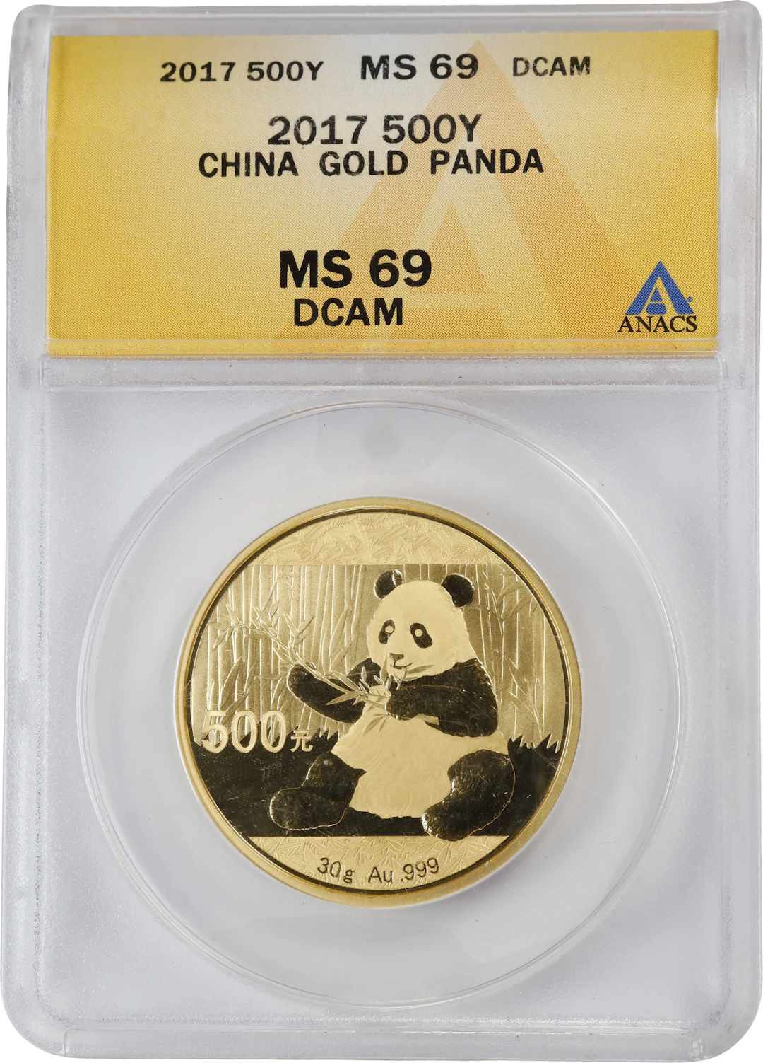 (0.965 oz, 30 g AGW). China. 2017 30 gram Gold Panda. MS-69 DCAM (ANACS).