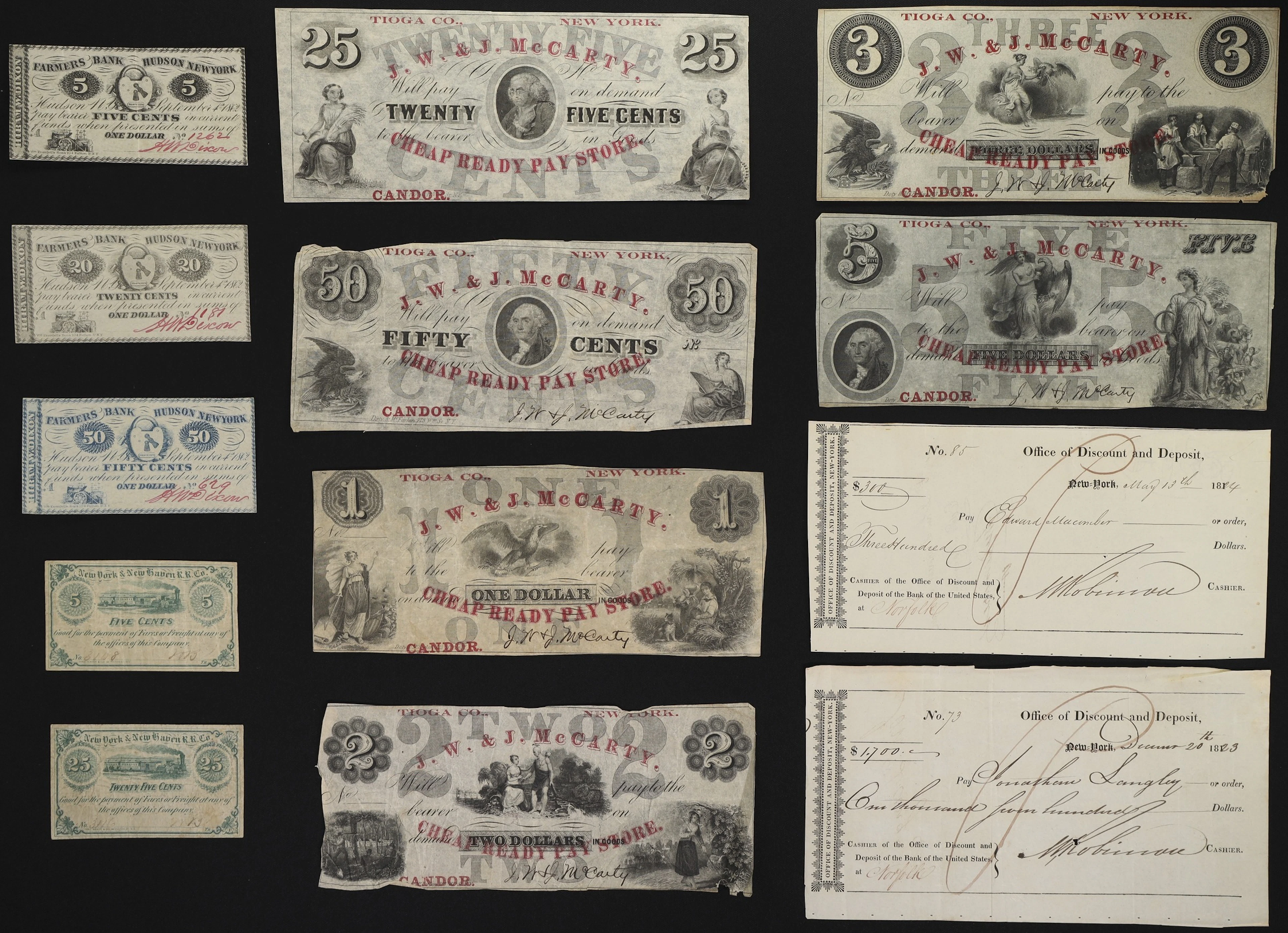 Lot of (13) New York Obsoletes. Mixed Issuers. 1810s - 60s. Very Good