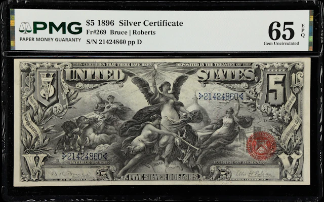 Fr. 269. 1896 $5 Silver Certificate. PMG Gem Uncirculated 65 EPQ.