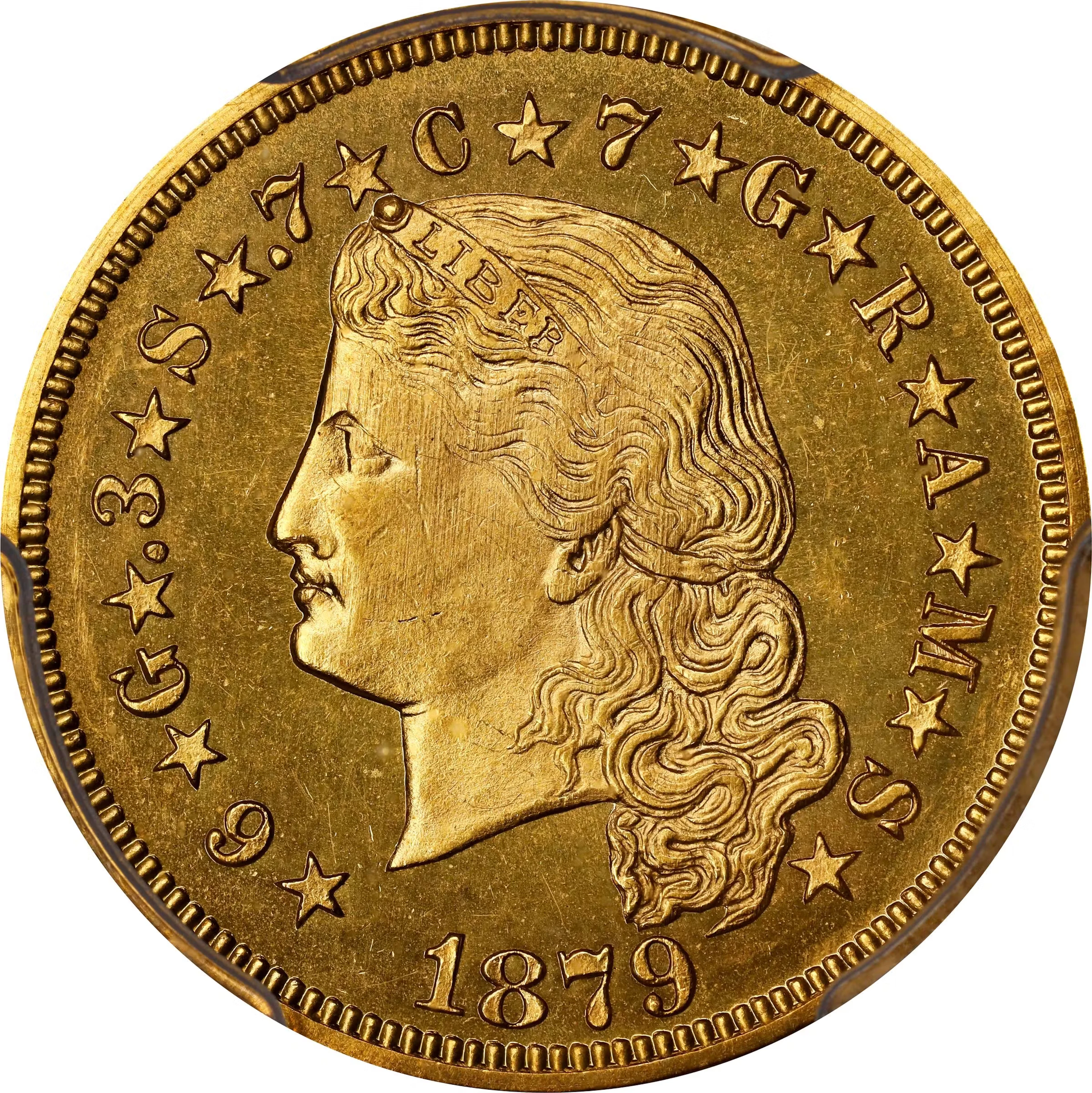 1879 Four-Dollar Gold Stella. Flowing Hair. Judd-1635, Pollock-1833