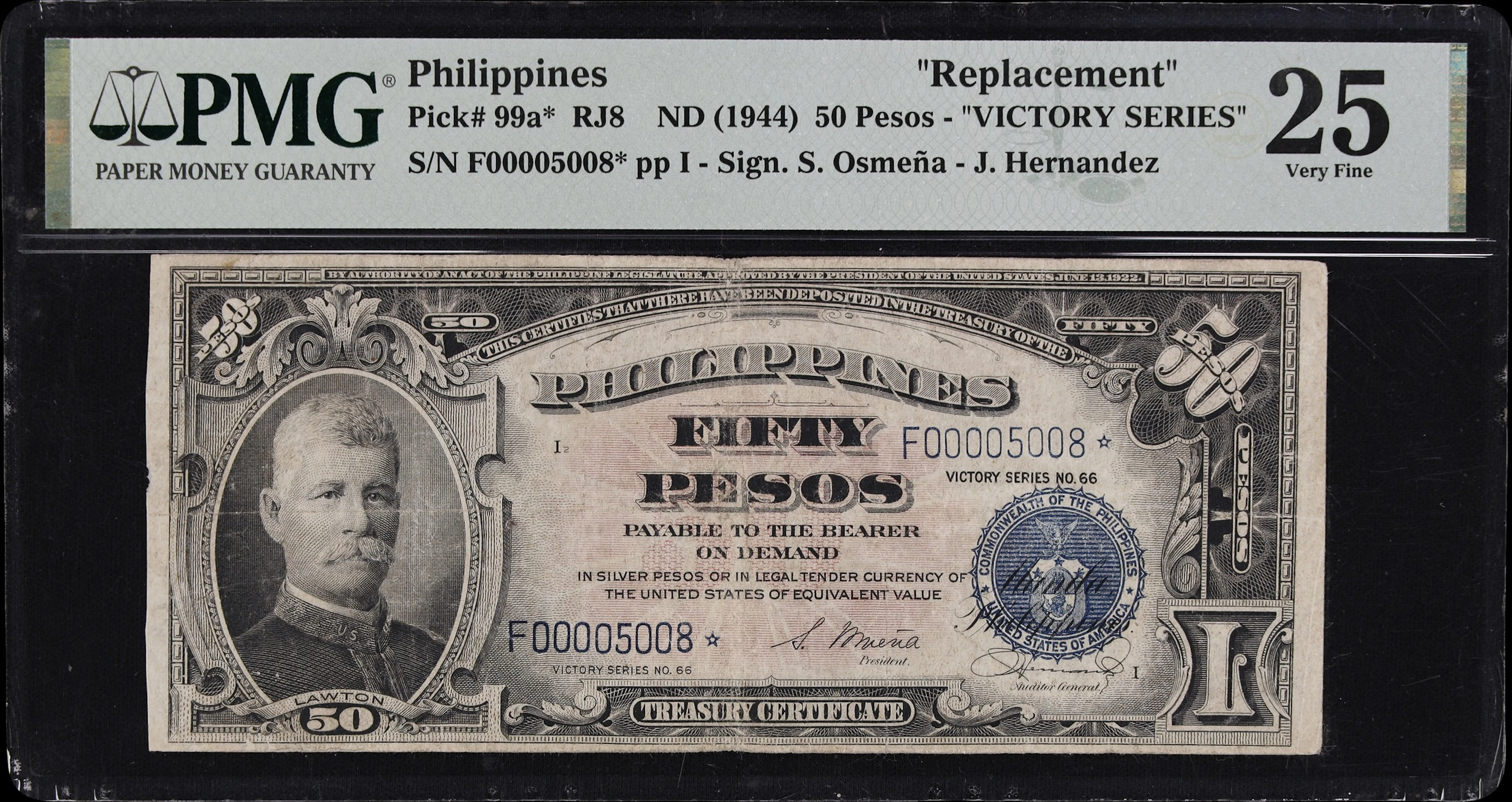 PHILIPPINES. Treasury of the Philippines. 50 Pesos, ND (1944). P-99a*.