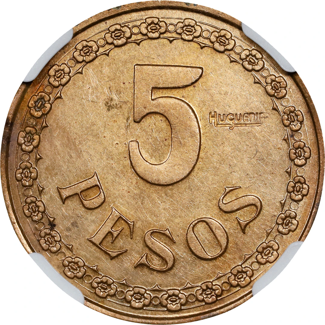 PARAGUAY. Copper-Nickel 5 Pesos Pattern, 1939. Le Locle (Huguenin)