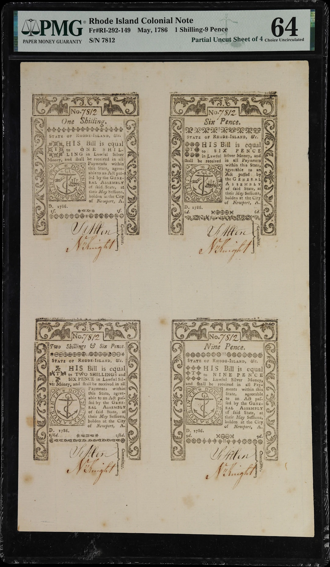Partial Uncut Sheet of (4) RI-290-RI-291-RI-292-RI-293. Rhode Island.