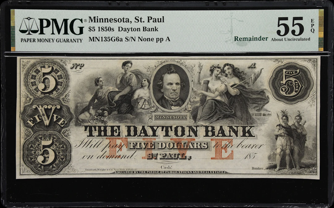 St. Paul, Minnesota. Dayton Bank. 185x $5. PMG About Uncirculated