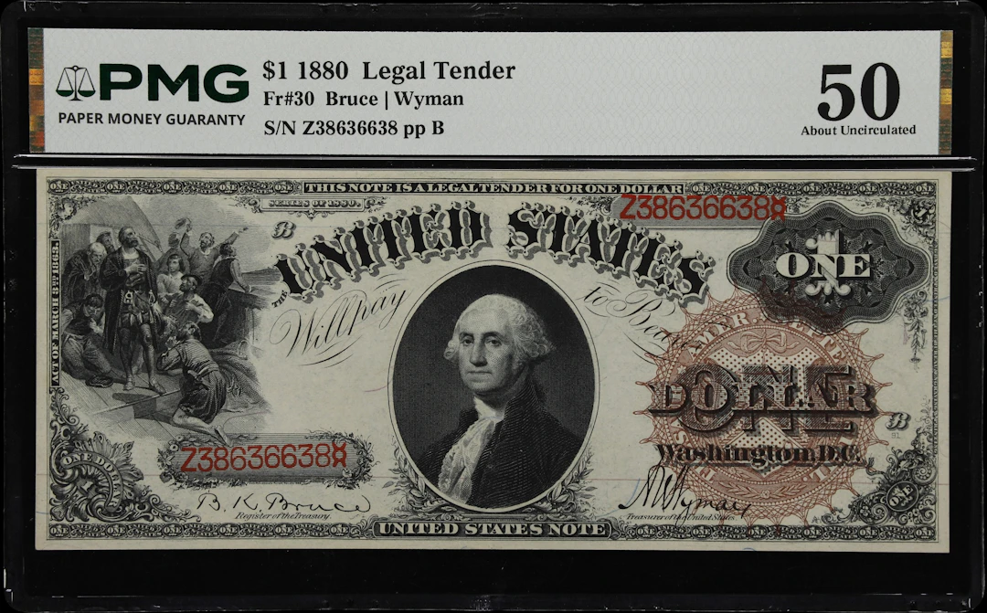 Fr. 30. 1880 $1 Legal Tender Note. PMG About Uncirculated 50.
