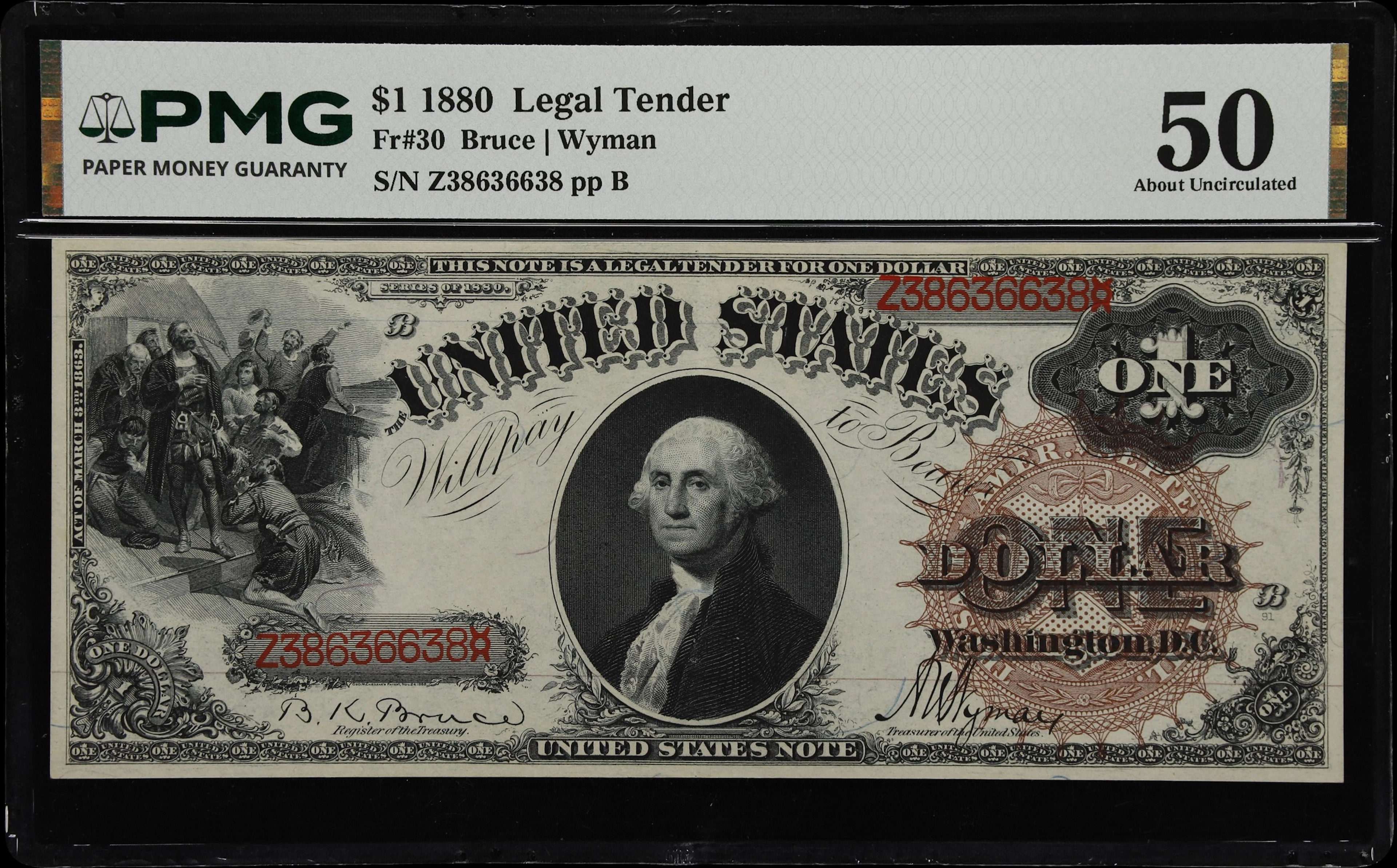 Fr. 30. 1880 $1 Legal Tender Note. PMG About Uncirculated 50.