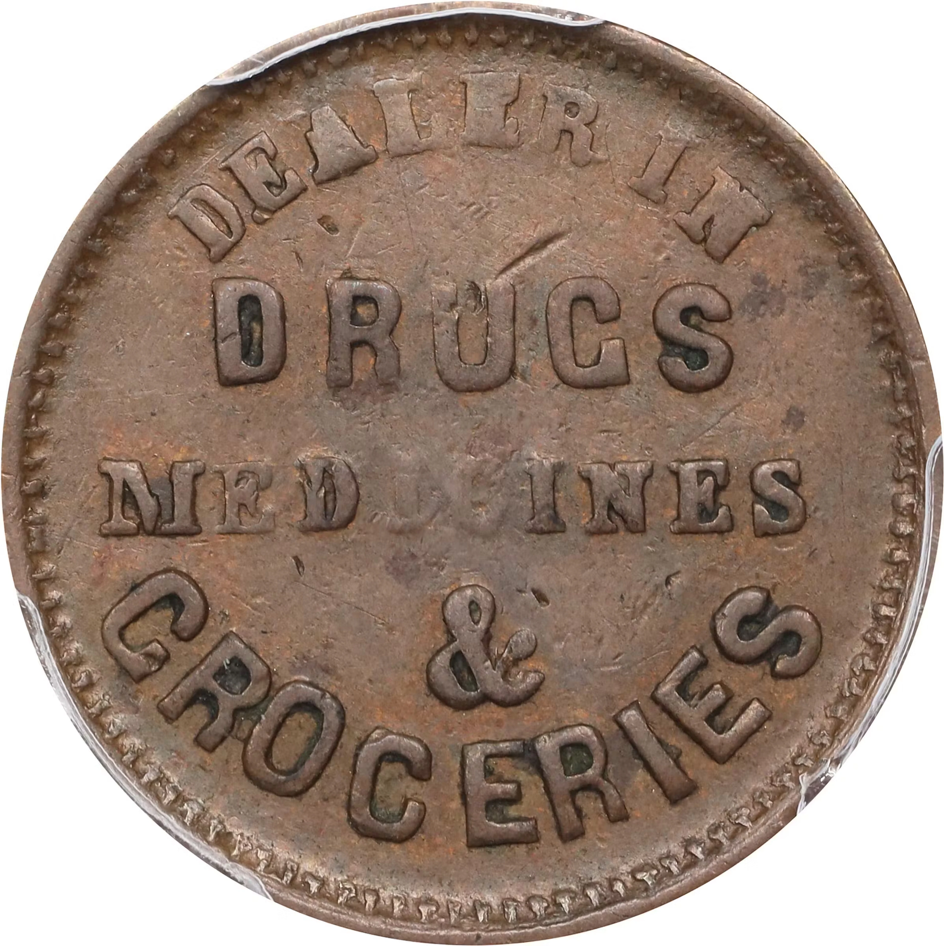 1864 Shield Inscribed UNION / DEALER IN DRUGS MEDICINES & GROCERIES.