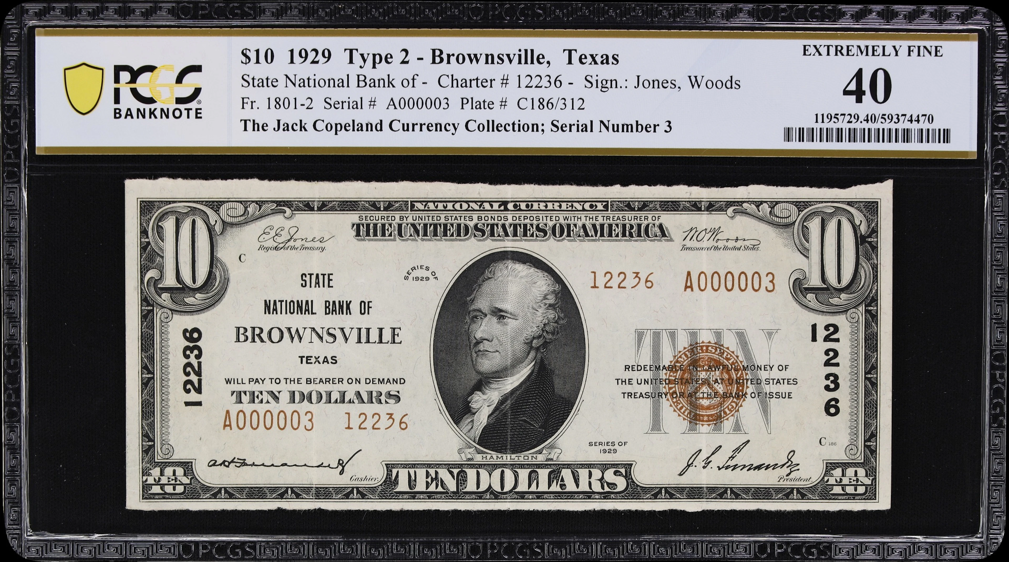 Brownsville, Texas. $10 1929 Ty. 2. Fr. 1801-2. State NB. Charter