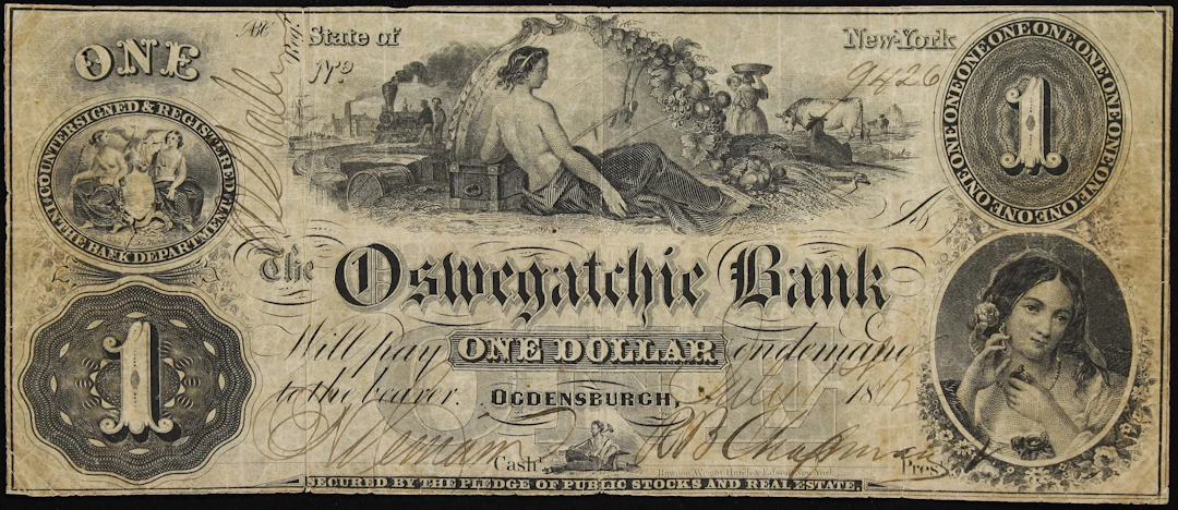 Ogdensburgh, New York. Oswegatchie Bank. 1862 $1. Fine.