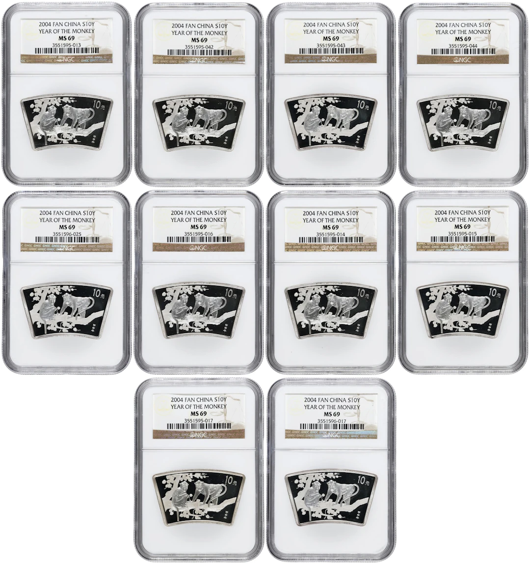 CHINA. Group of Silver 10 Yuan (10 Pieces), 2004. Lunar Series, Year