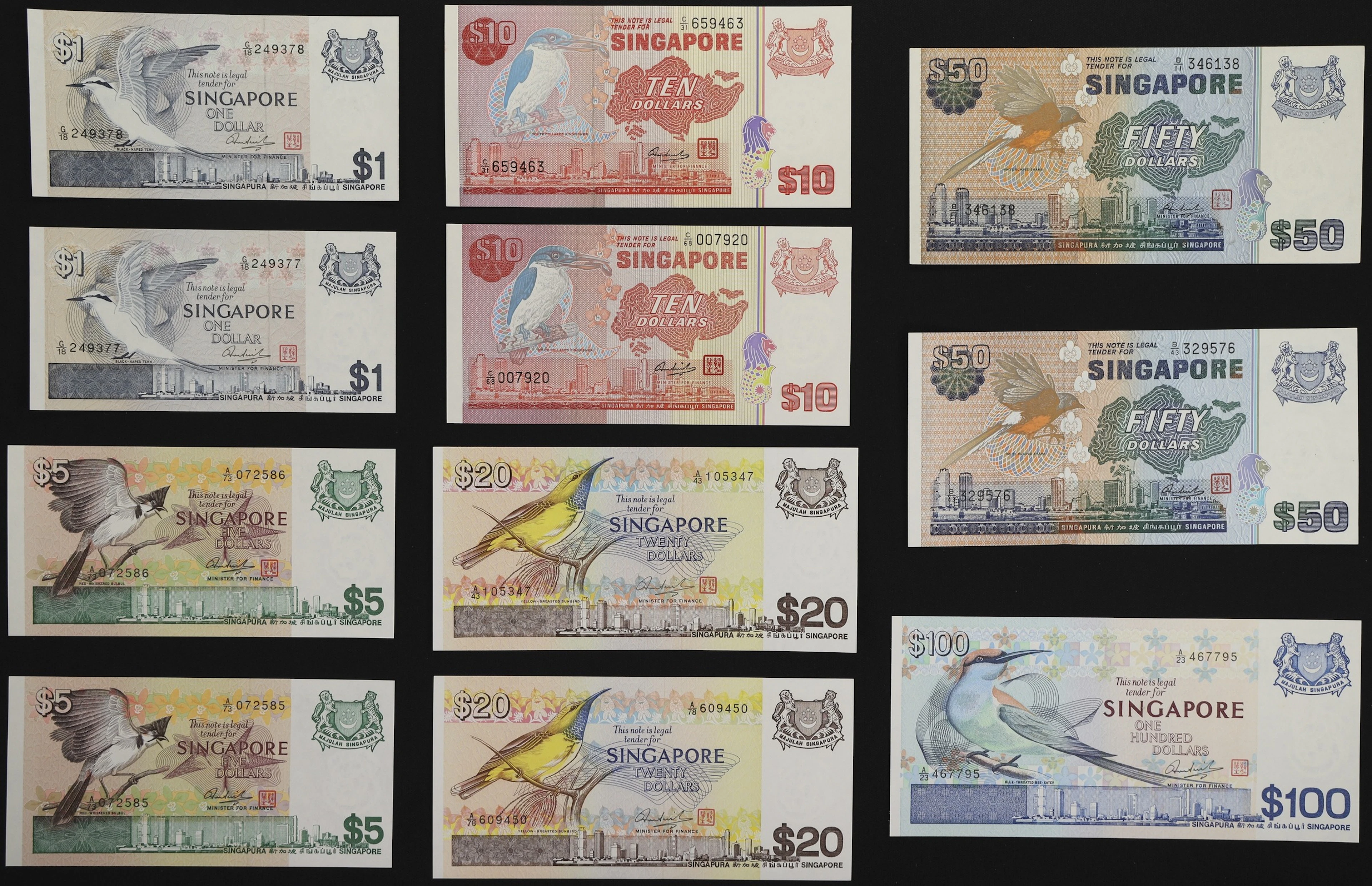SINGAPORE. Lot of (11). Board of Commissioners of Currency. 1, 5