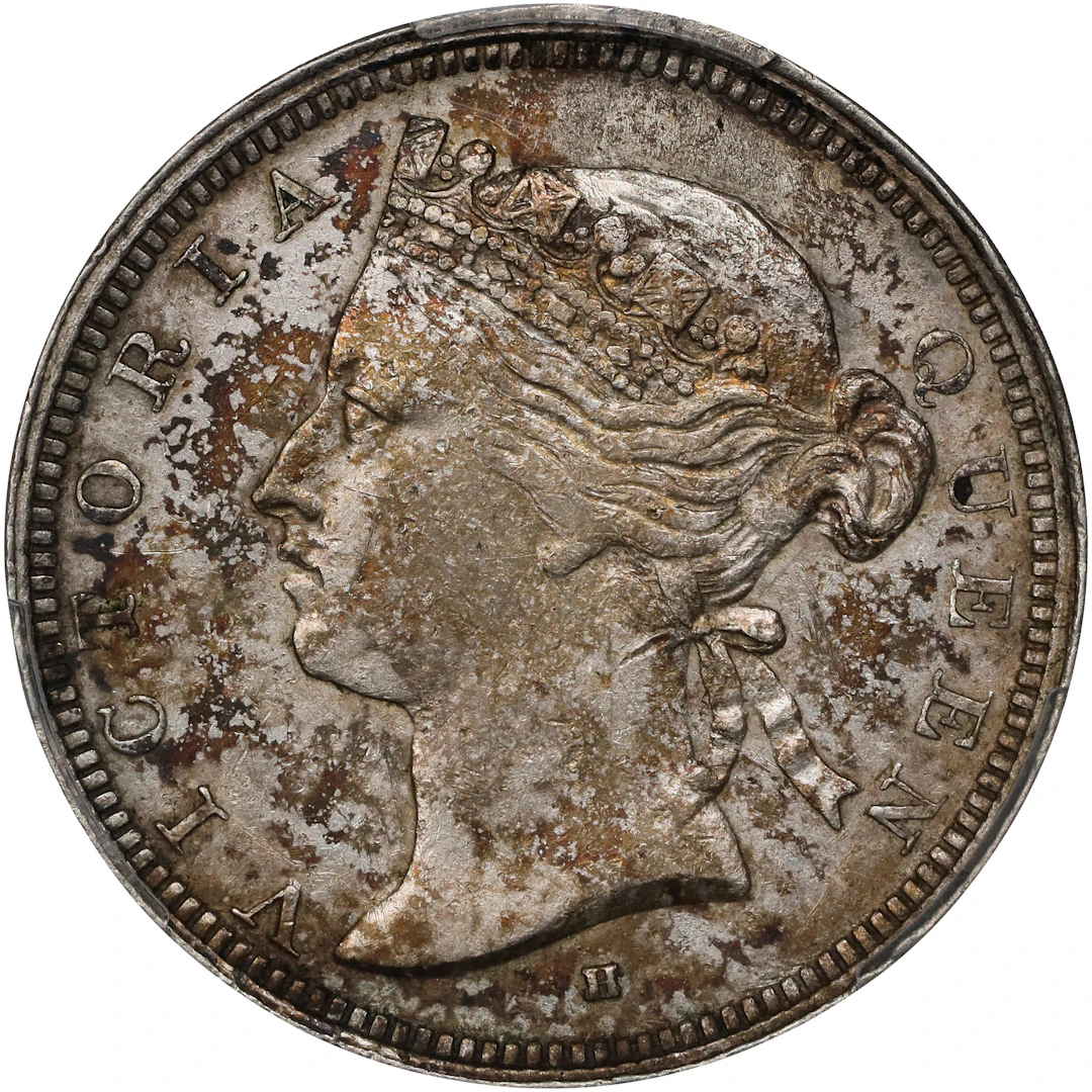 (t) HONG KONG (SAR). 20 Cents, 1874-H. Birmingham (Heaton) Mint. Victoria.