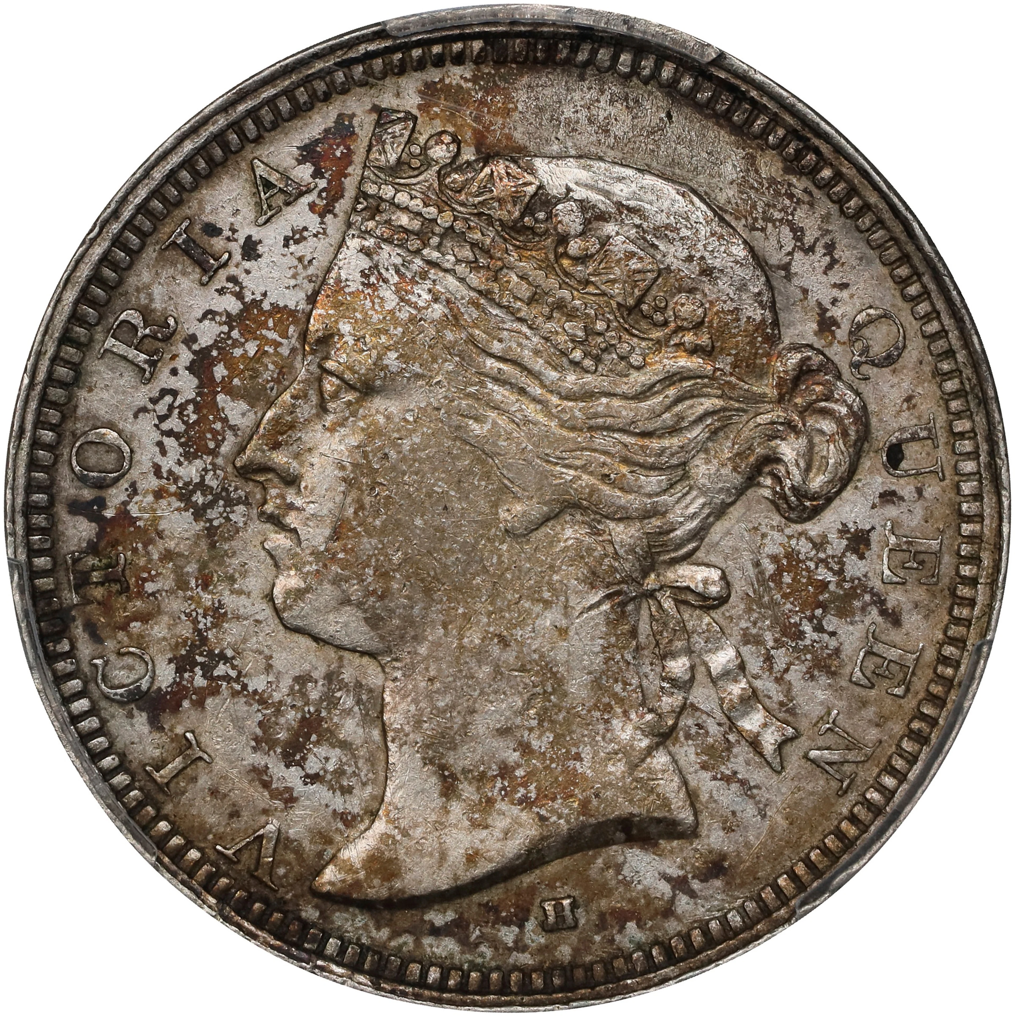 (t) HONG KONG (SAR). 20 Cents, 1874-H. Birmingham (Heaton) Mint. Victoria.