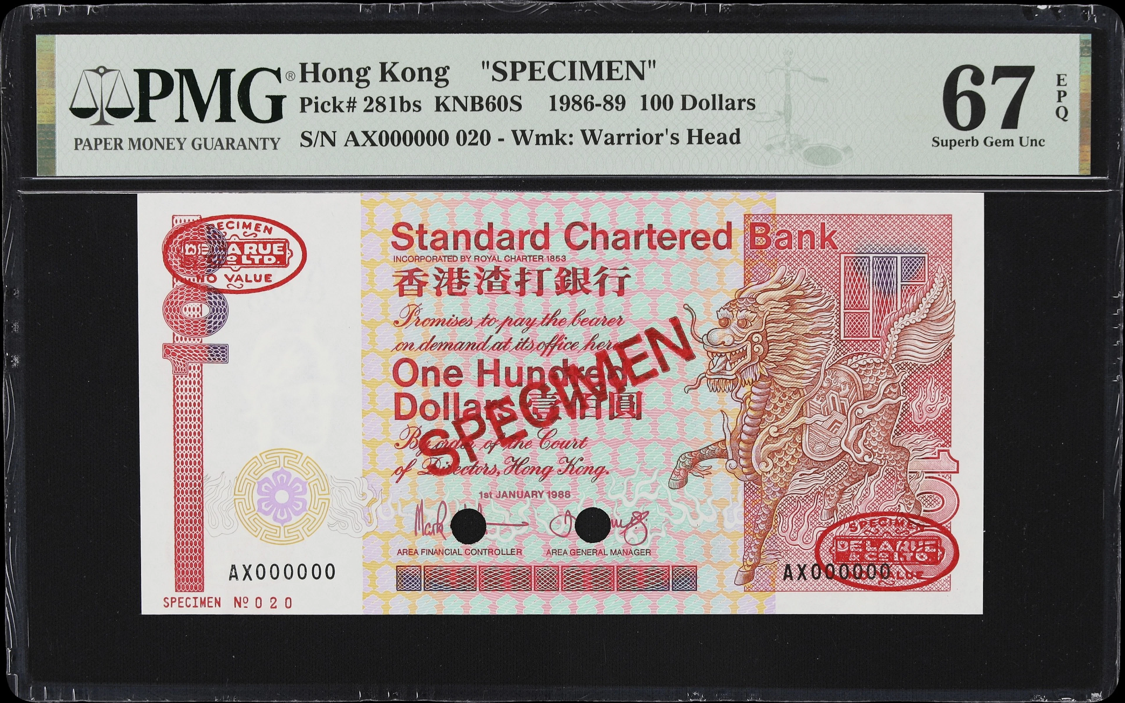 HONG KONG (SAR). Standard Chartered Bank. 100 Dollars, 1.1.1988. P-281bs.