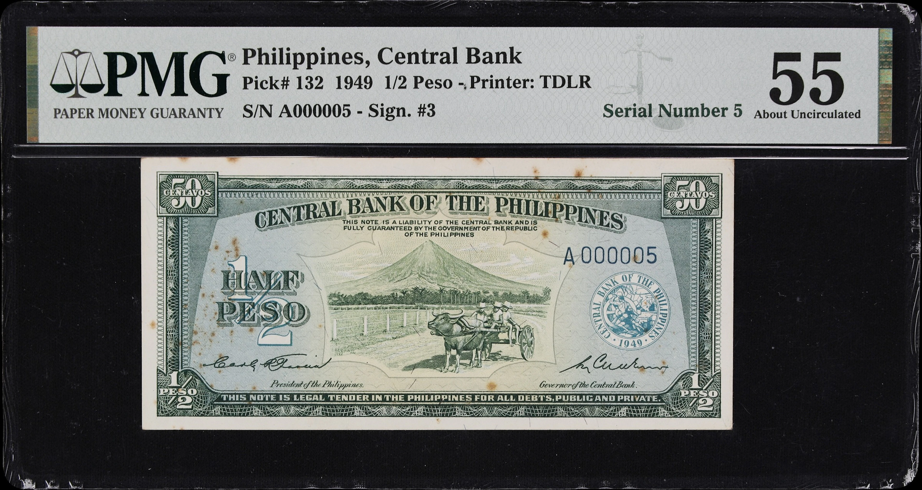 PHILIPPINES. Central Bank of the Philippines. 1/2 Peso, ND (1949).