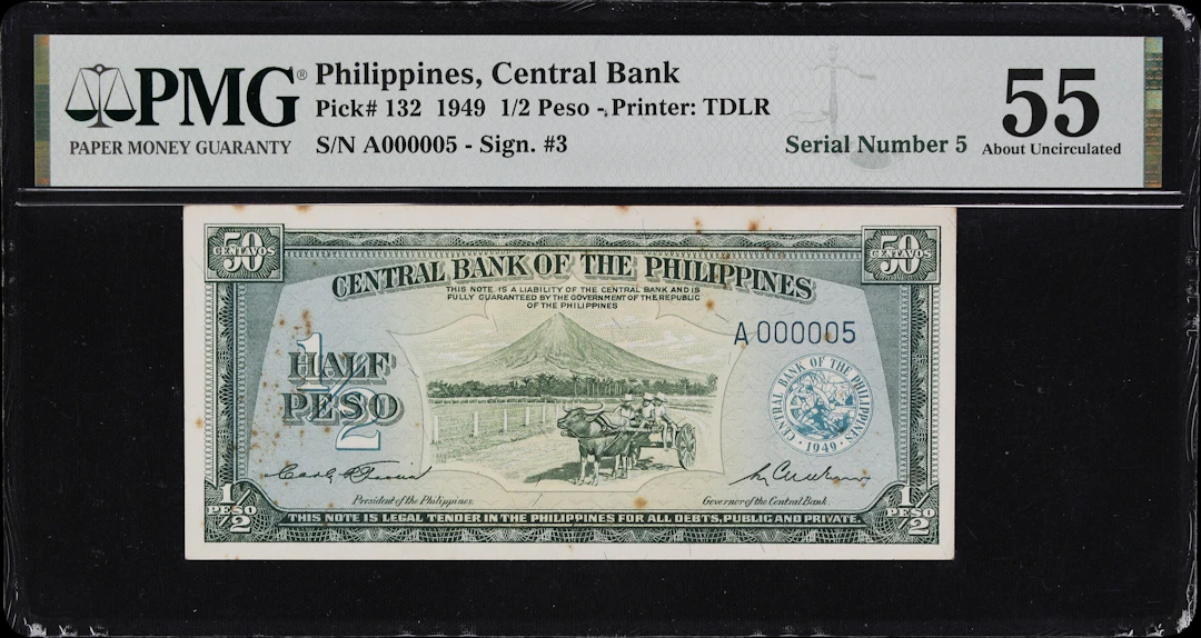 PHILIPPINES. Central Bank of the Philippines. 1/2 Peso, ND (1949).