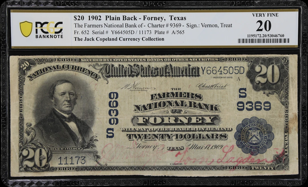 Forney, Texas. $20 1902 Plain Back. Fr. 652. Farmers NB. Charter #9369.