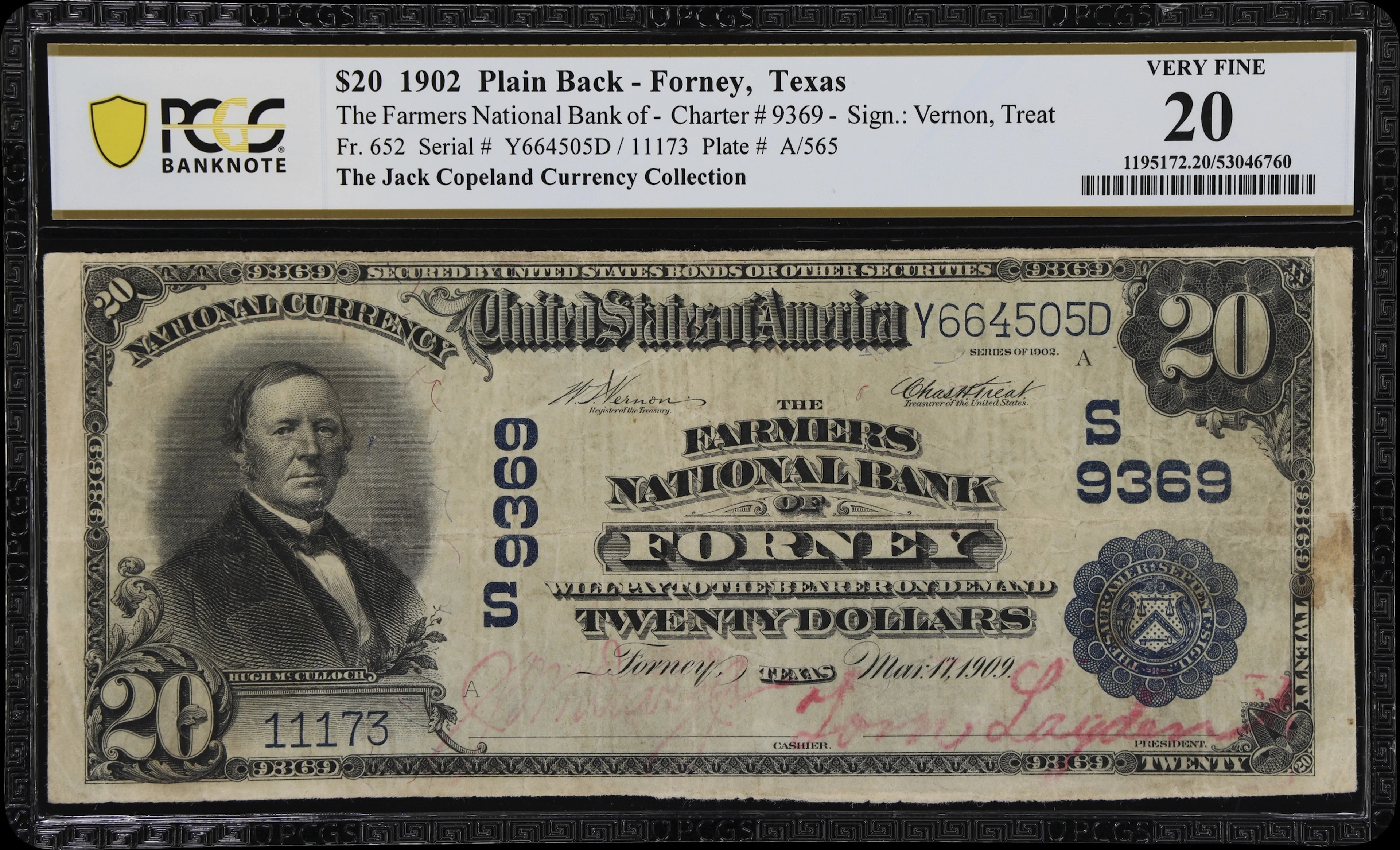 Forney, Texas. $20 1902 Plain Back. Fr. 652. Farmers NB. Charter #9369.