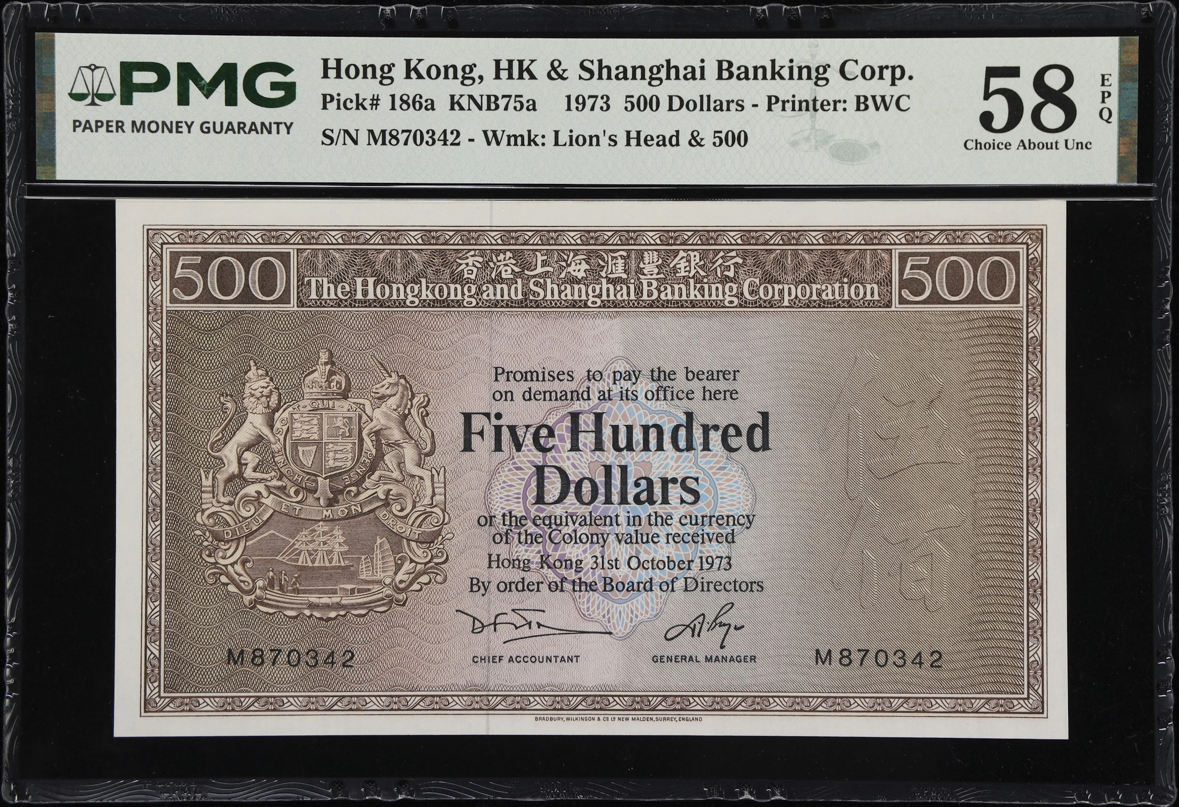 HONG KONG (SAR). Hong Kong & Shanghai Banking Corporation. 500 Dollars