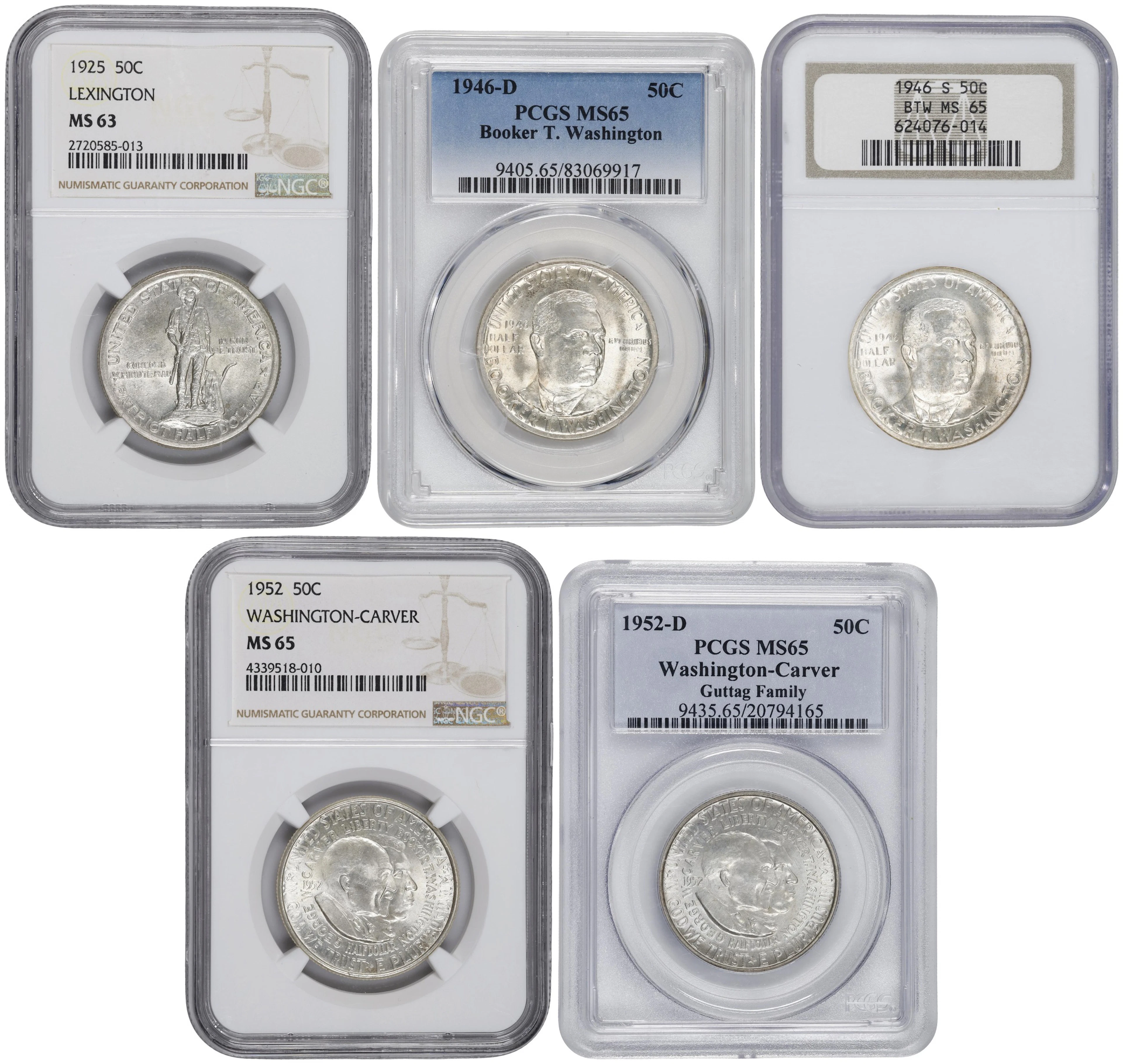 Lot of (5) Certified Classic Commemorative Half Dollars.