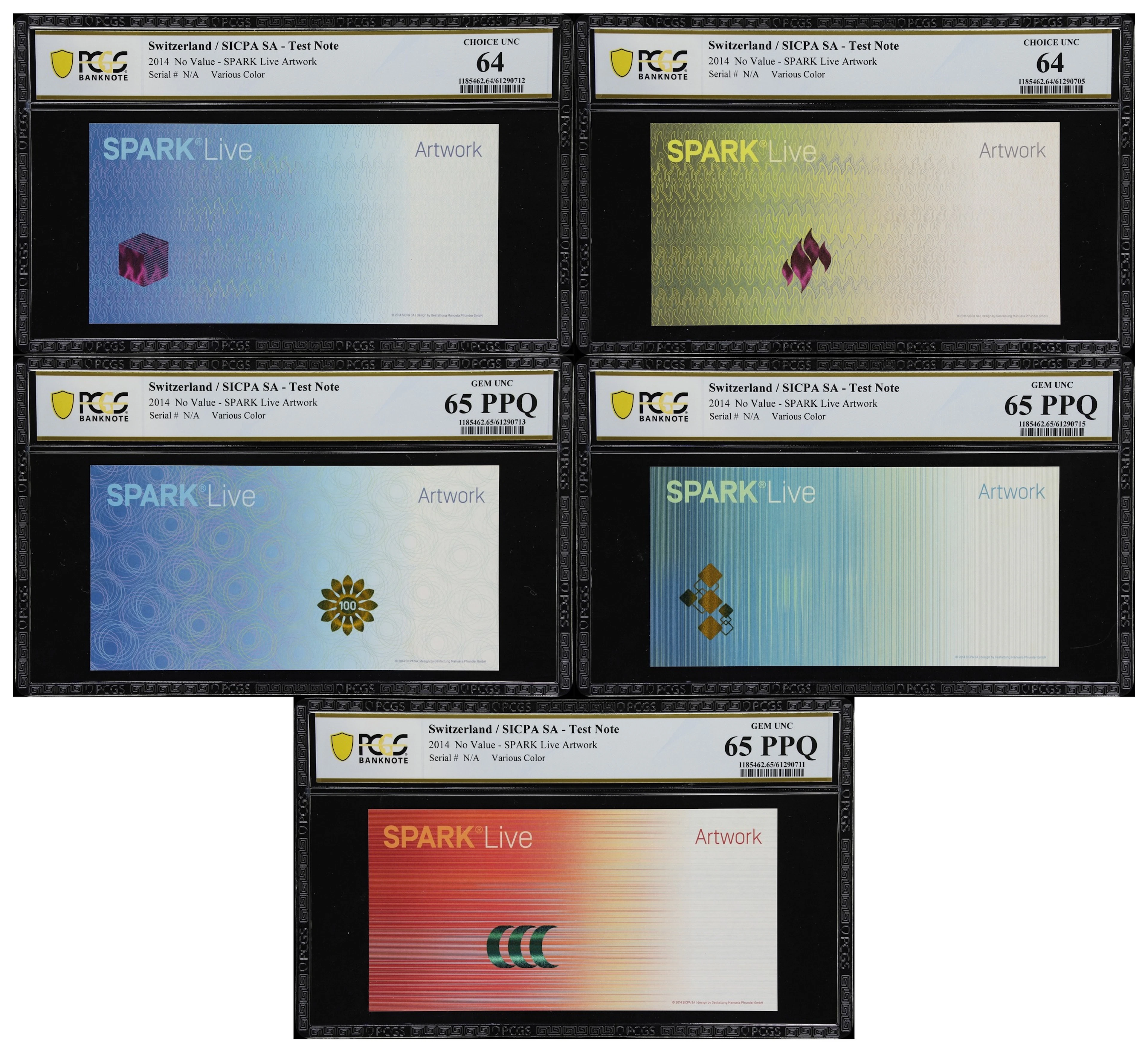 SWITZERLAND. Lot of (5). SICPA SA. No Value, 2014. P-Unlisted. Test