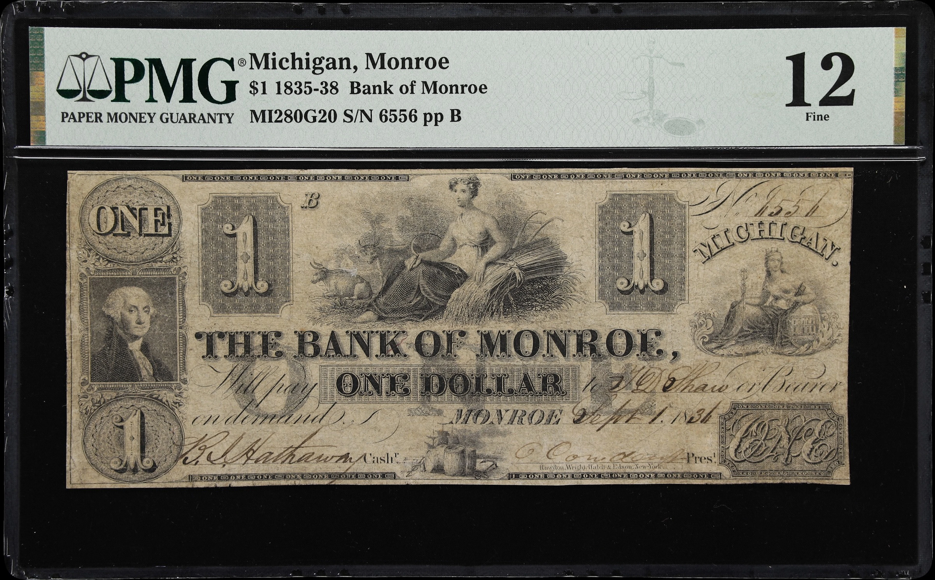 Monroe, Michigan Territory. Bank of Monroe. 1836 $1. PMG Fine 12.
