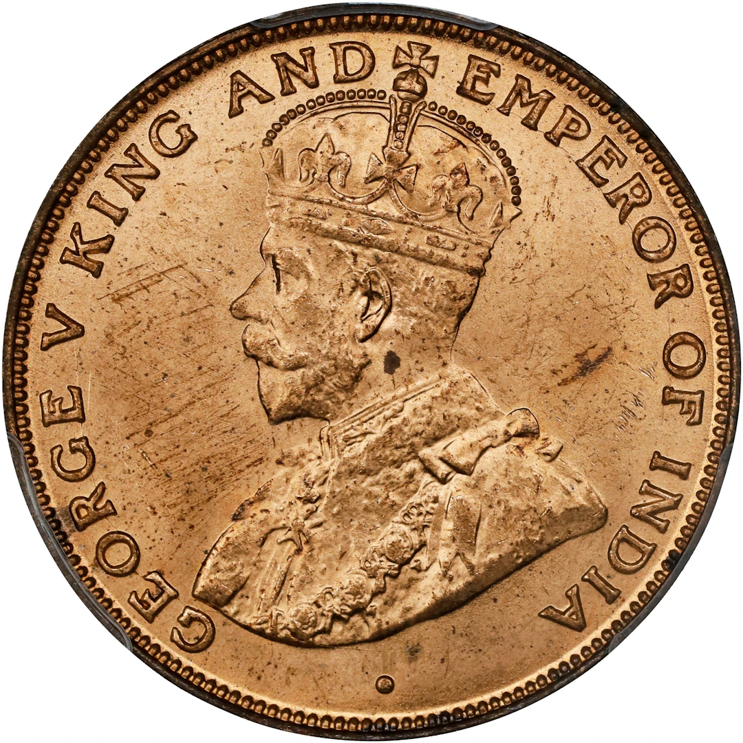 (t) HONG KONG (SAR). Cent, 1924. London Mint. George V. PCGS MS-65 Red.