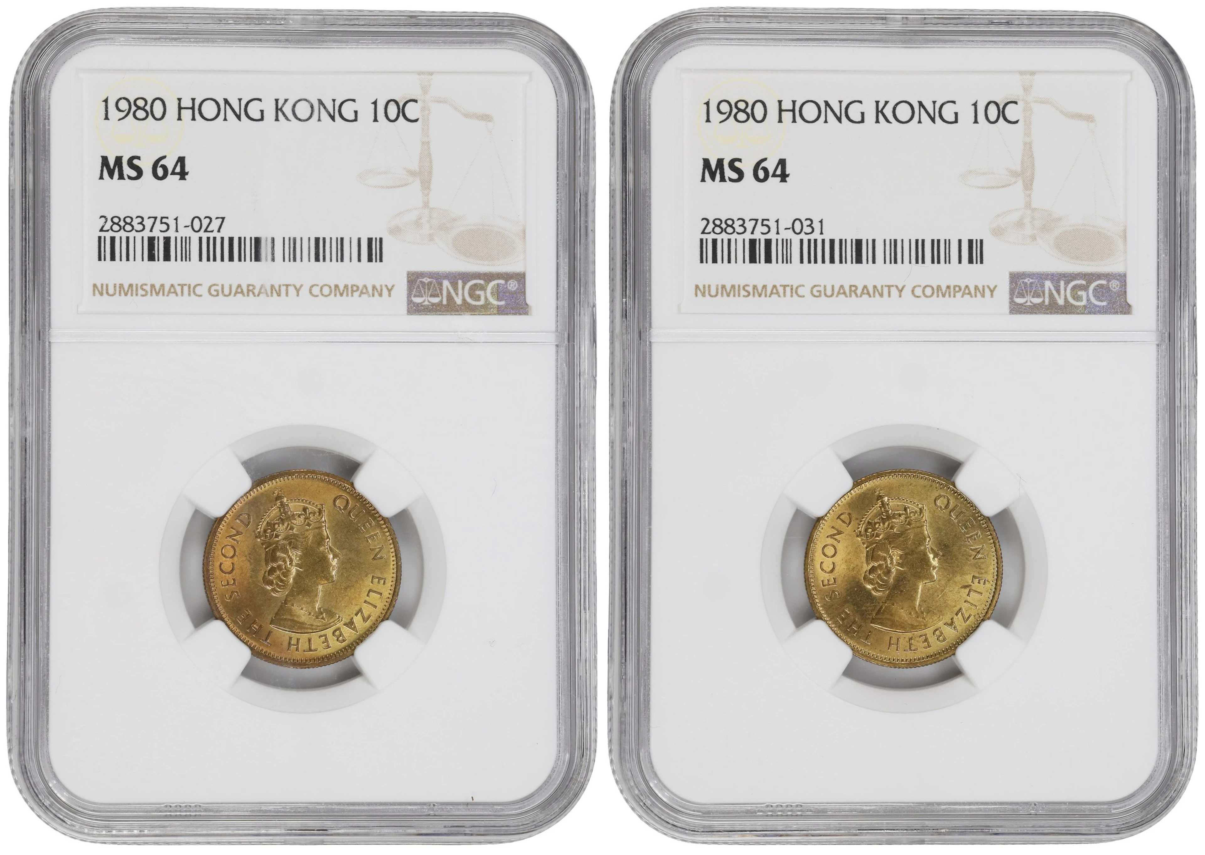 (t) HONG KONG (SAR). Duo of 10 Cents (2 Pieces), 1980. Llantrisant