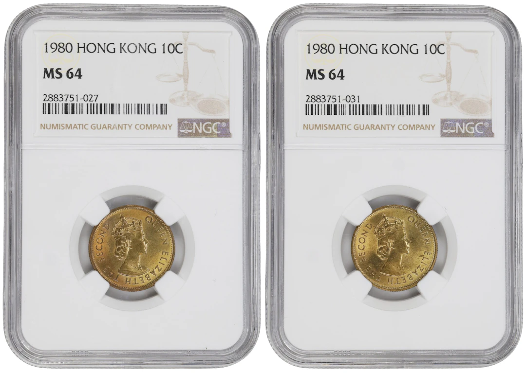 (t) HONG KONG (SAR). Duo of 10 Cents (2 Pieces), 1980. Llantrisant