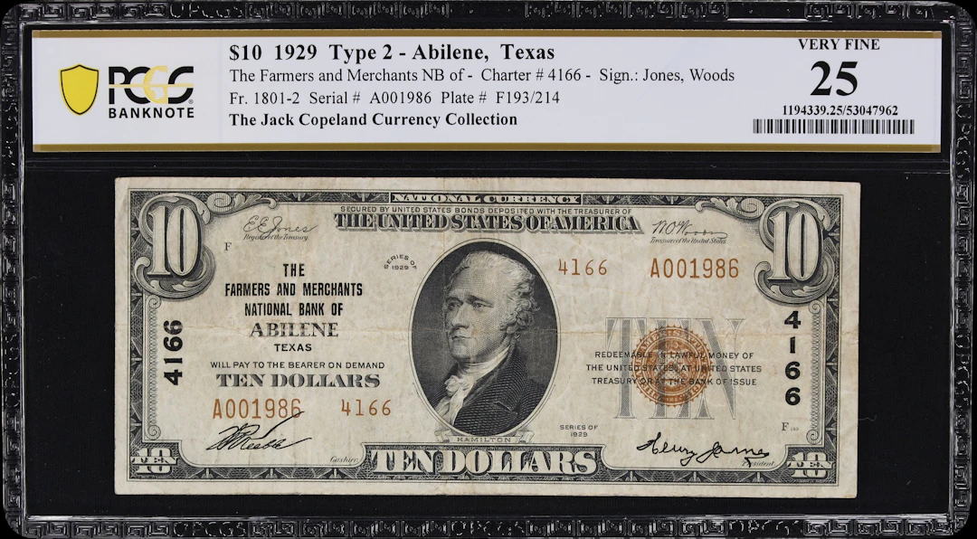 Abilene, Texas. $10 1929 Ty. 2. Fr. 1801-2. Farmers & Merchants NB.