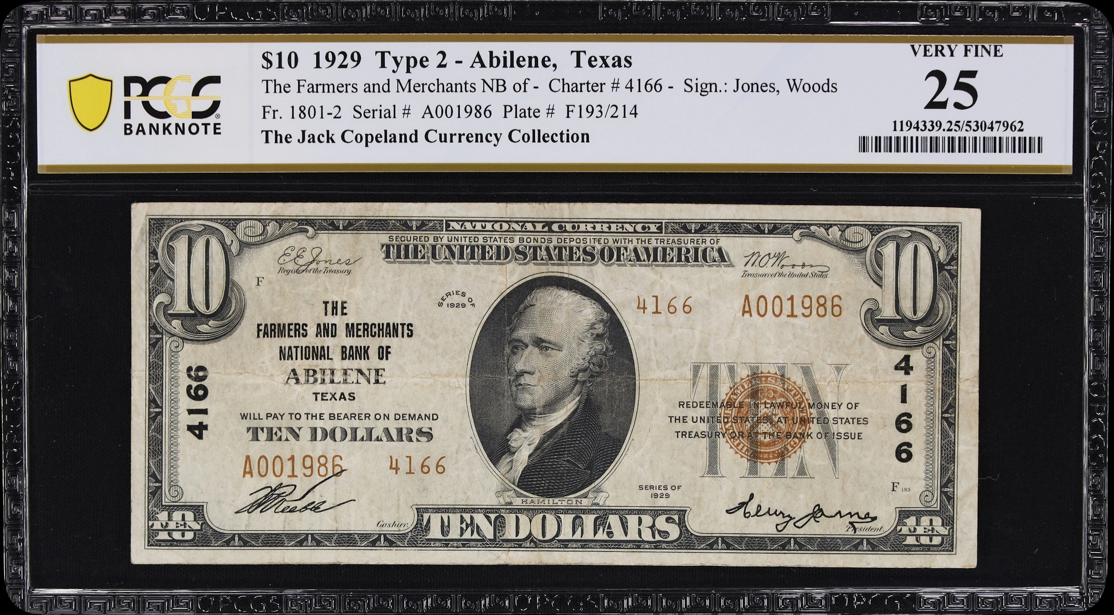 Abilene, Texas. $10 1929 Ty. 2. Fr. 1801-2. Farmers & Merchants NB.