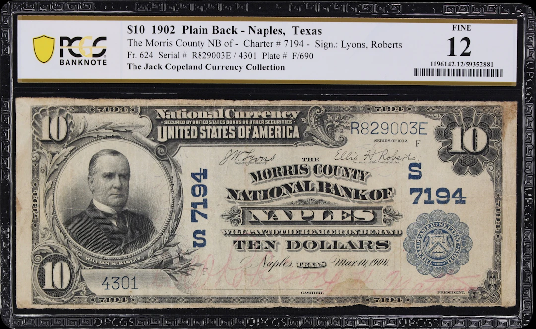 Naples, Texas. $10 1902 Plain Back. Fr. 624. Morris County NB. Charter