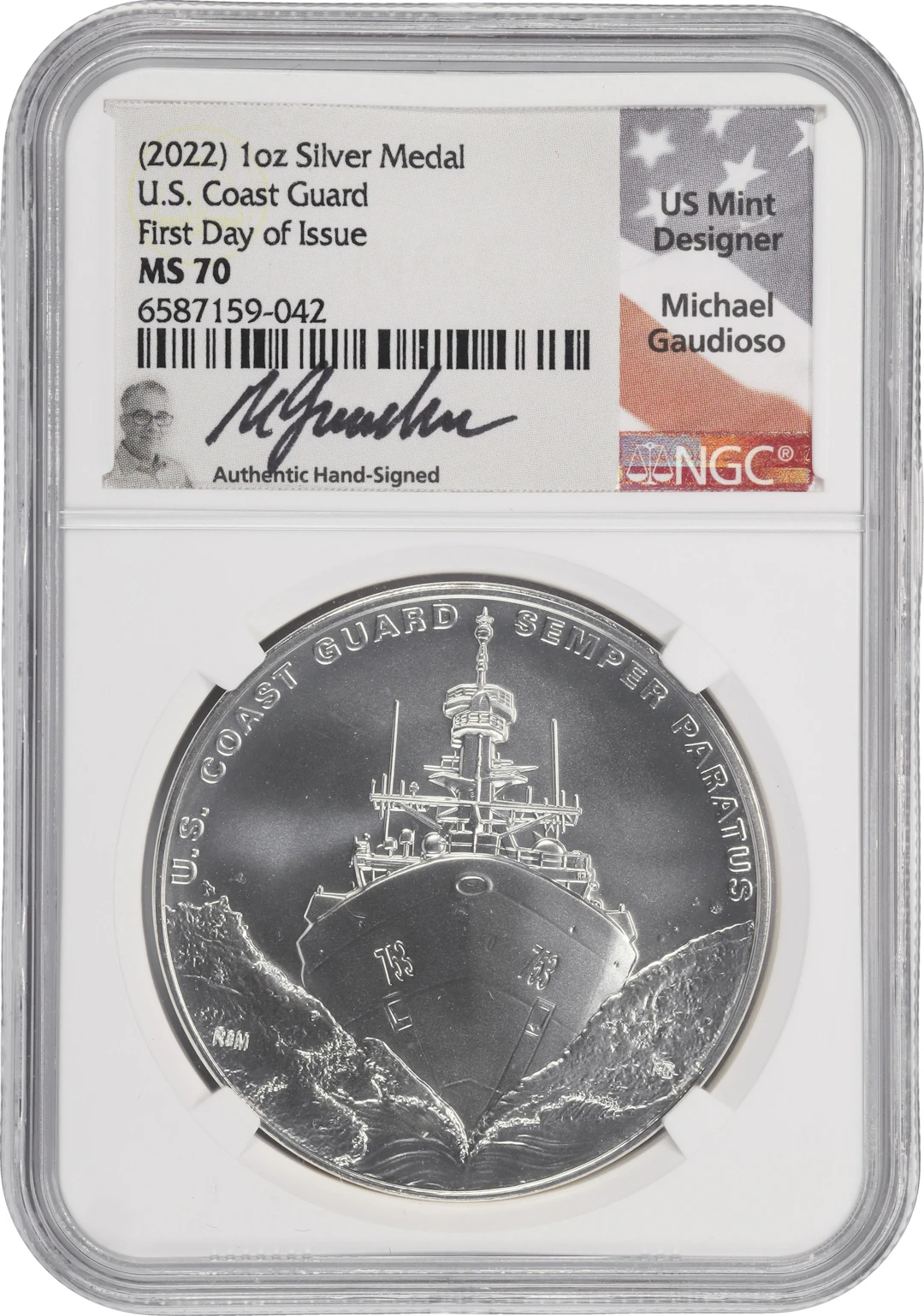 (1 oz, 31.104 g ASW). 2022 U.S. Coast Guard Silver Medal. MS-70 (NGC).