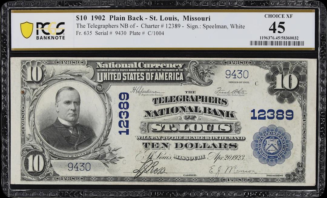 Saint Louis, Missouri. $10 1902 Plain Back. Fr. 635. Telegraphers