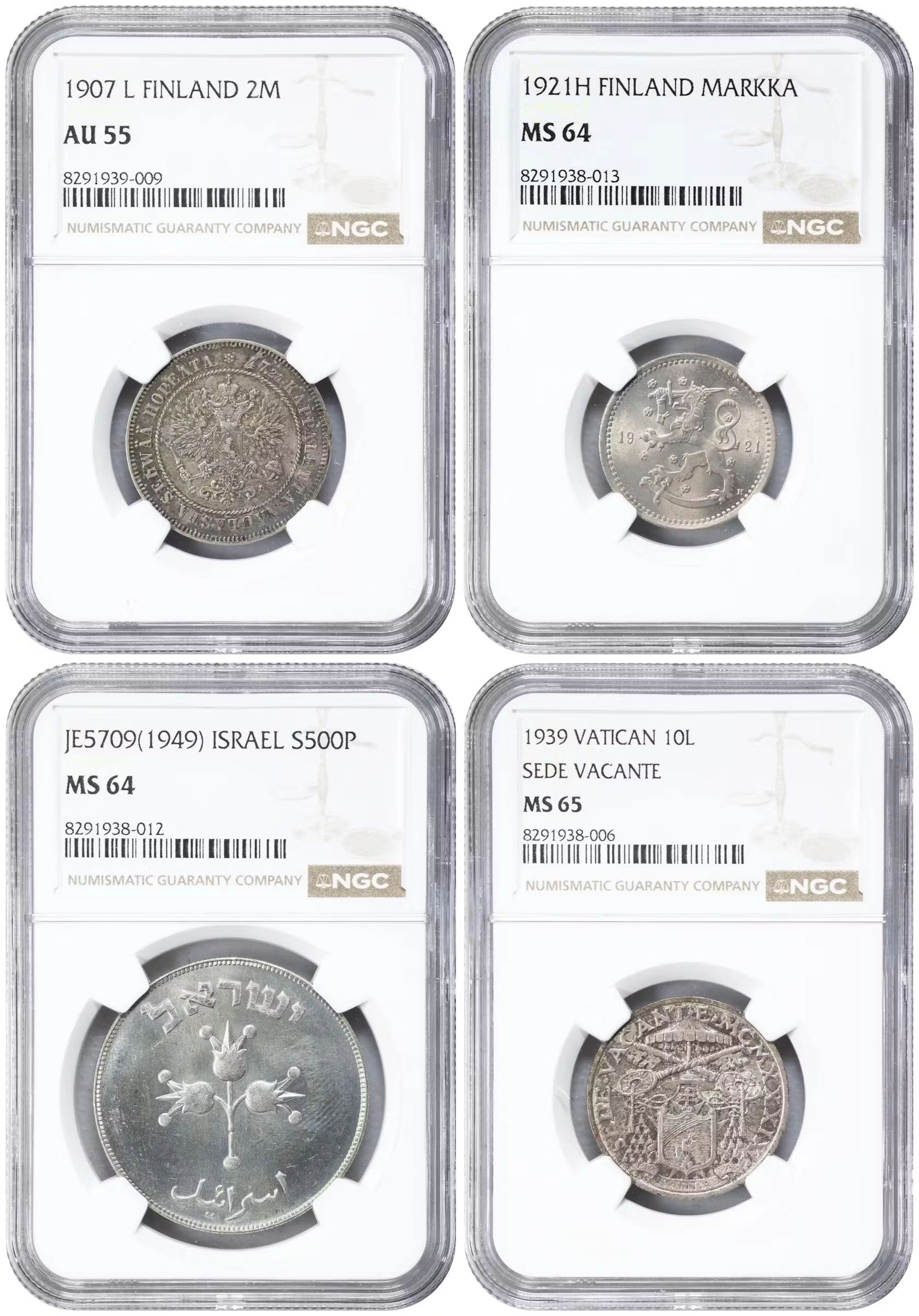 MIXED LOTS. Quartet of Mixed Denominations (4 Pieces), 1907-49. All