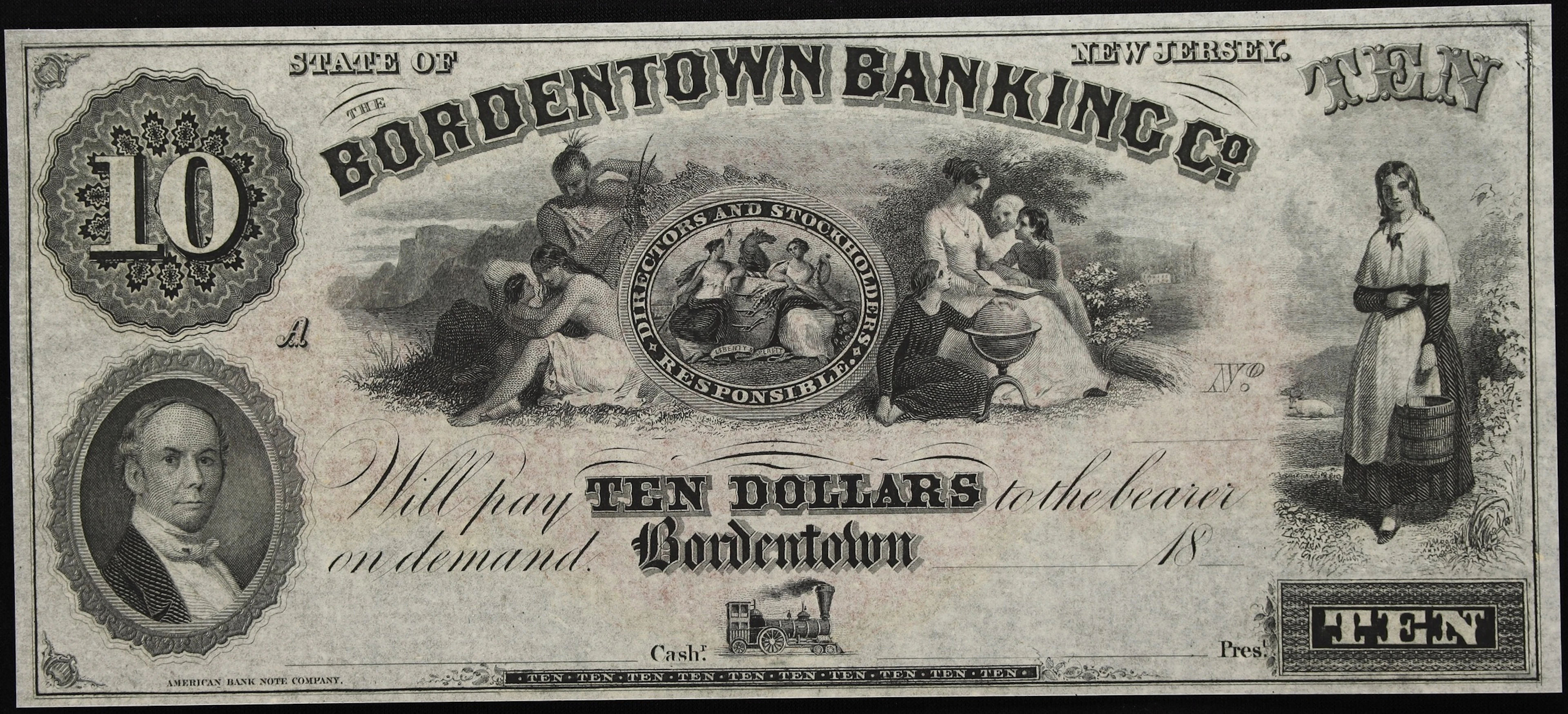 Bordentown, New Jersey. Bordentown Banking Company. 18xx $10. Choice