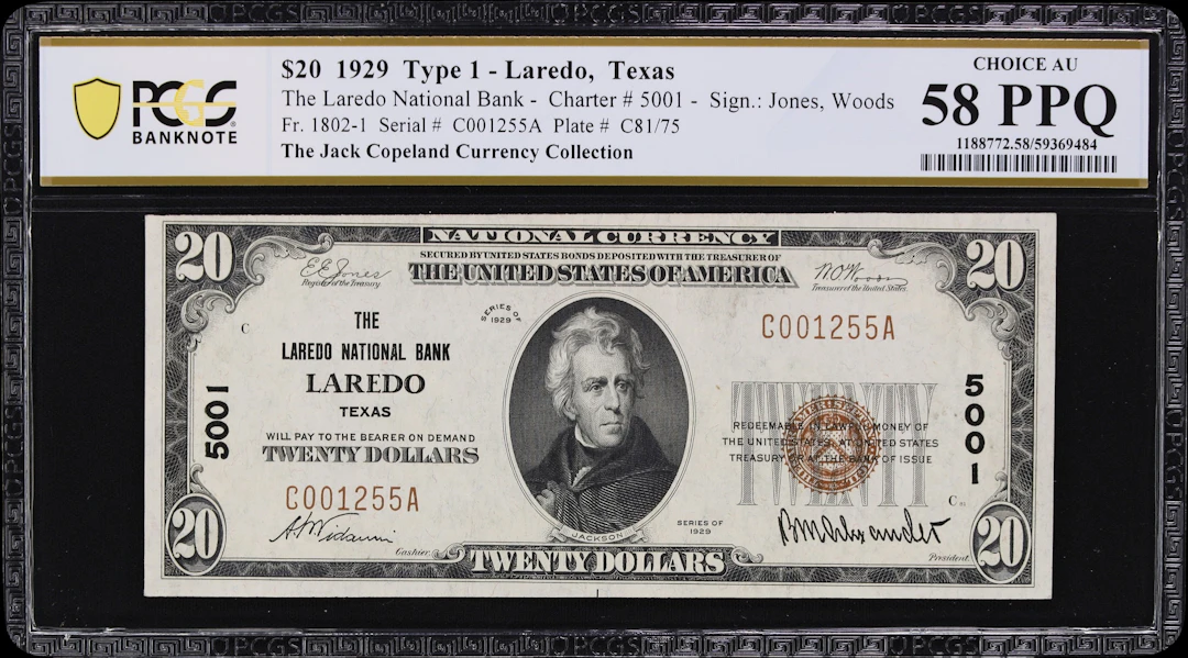 Laredo, Texas. $20 1929 Ty. 1. Fr. 1802-1. Laredo NB. Charter #5001.