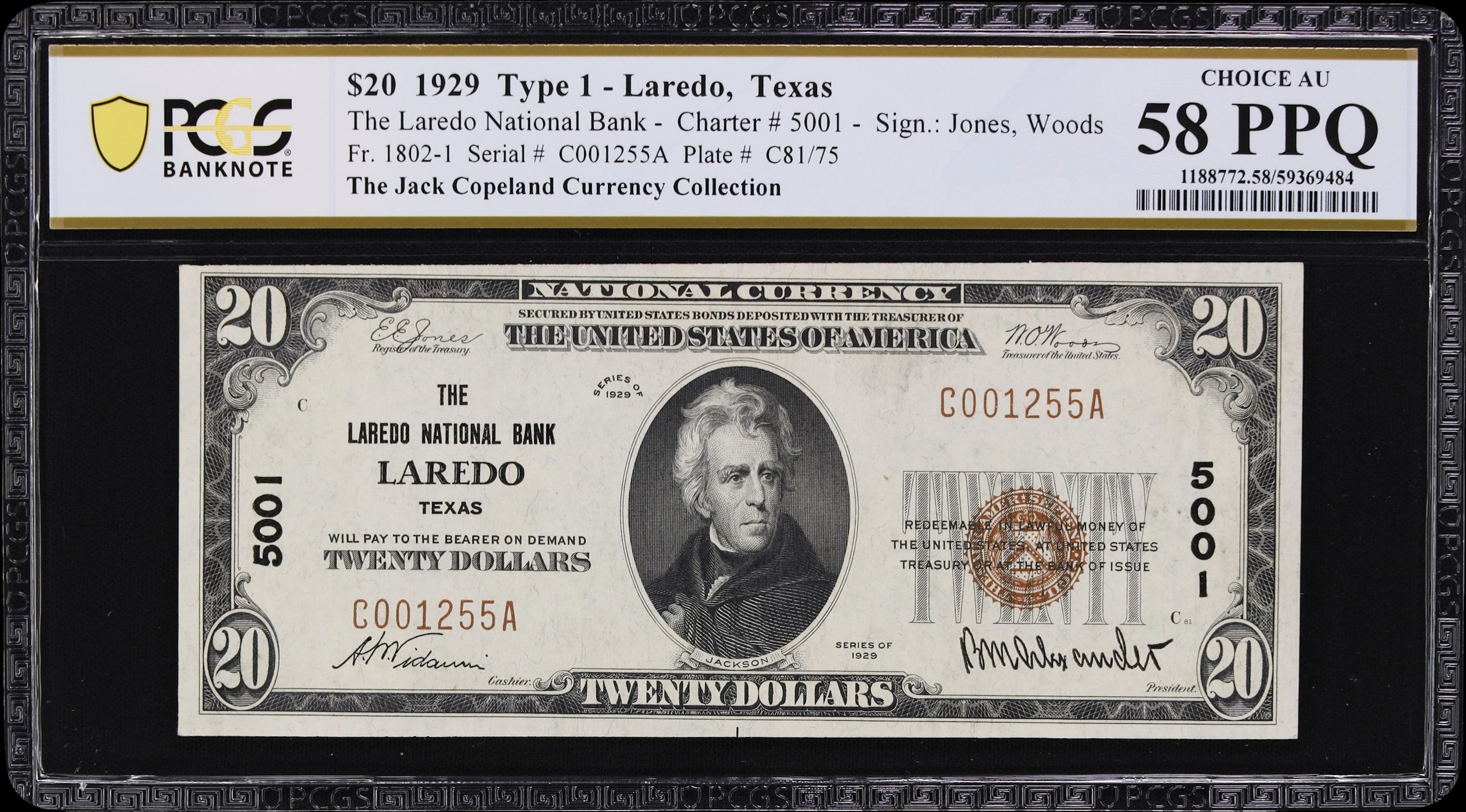 Laredo, Texas. $20 1929 Ty. 1. Fr. 1802-1. Laredo NB. Charter #5001.