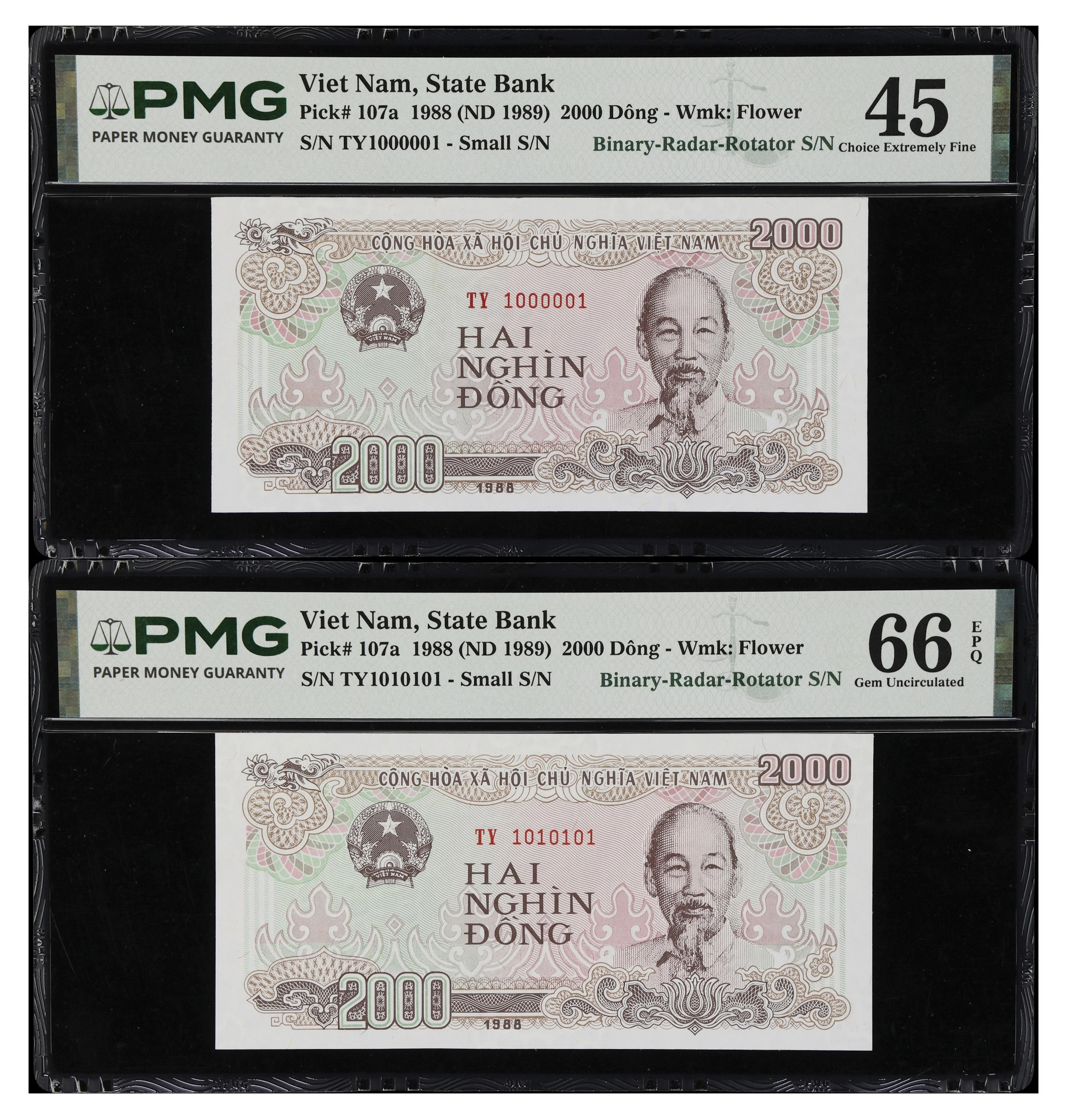 VIETNAM. Lot of (2). State Bank of Vietnam. 2000 Dong, 1988 (ND 1989).