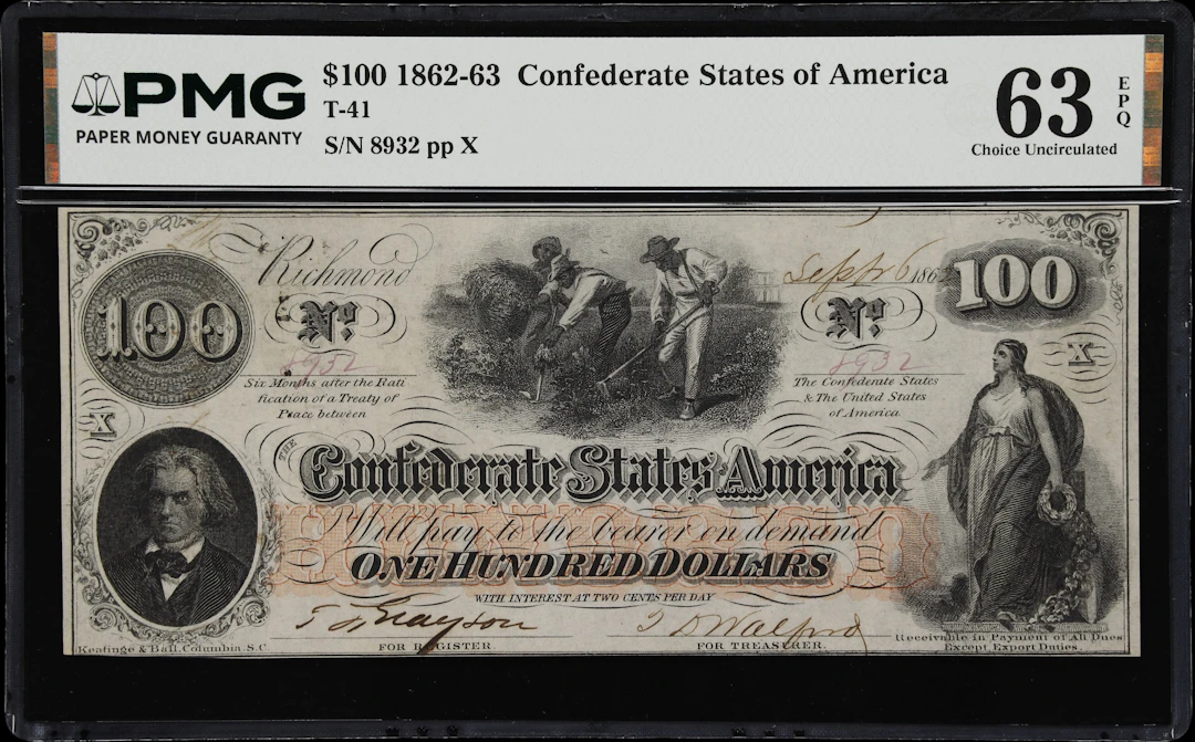 T-41. Confederate Currency. 1862-63 $100. PMG Choice Uncirculated