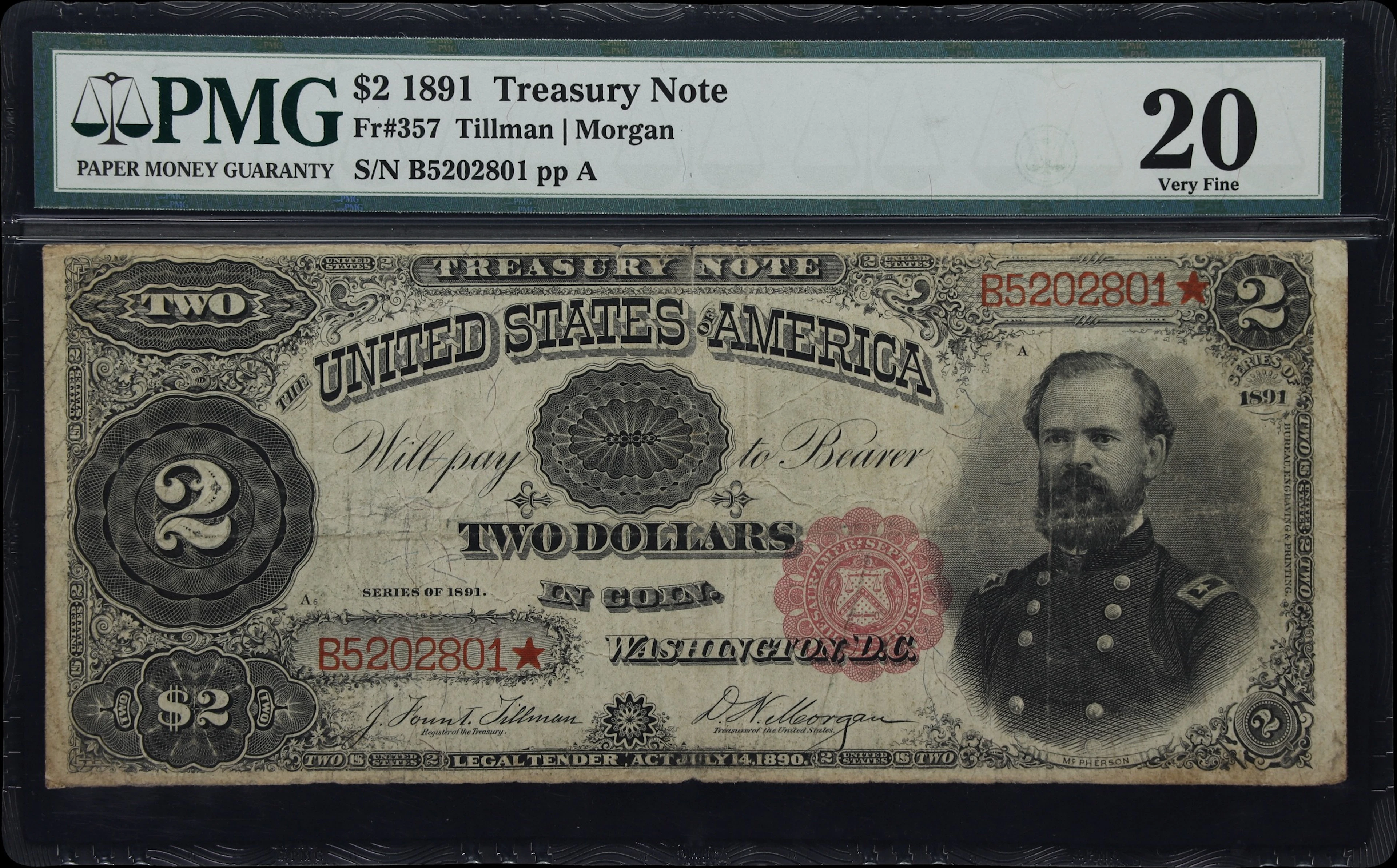 Fr. 357. 1891 $2 Treasury Note. PMG Very Fine 20.