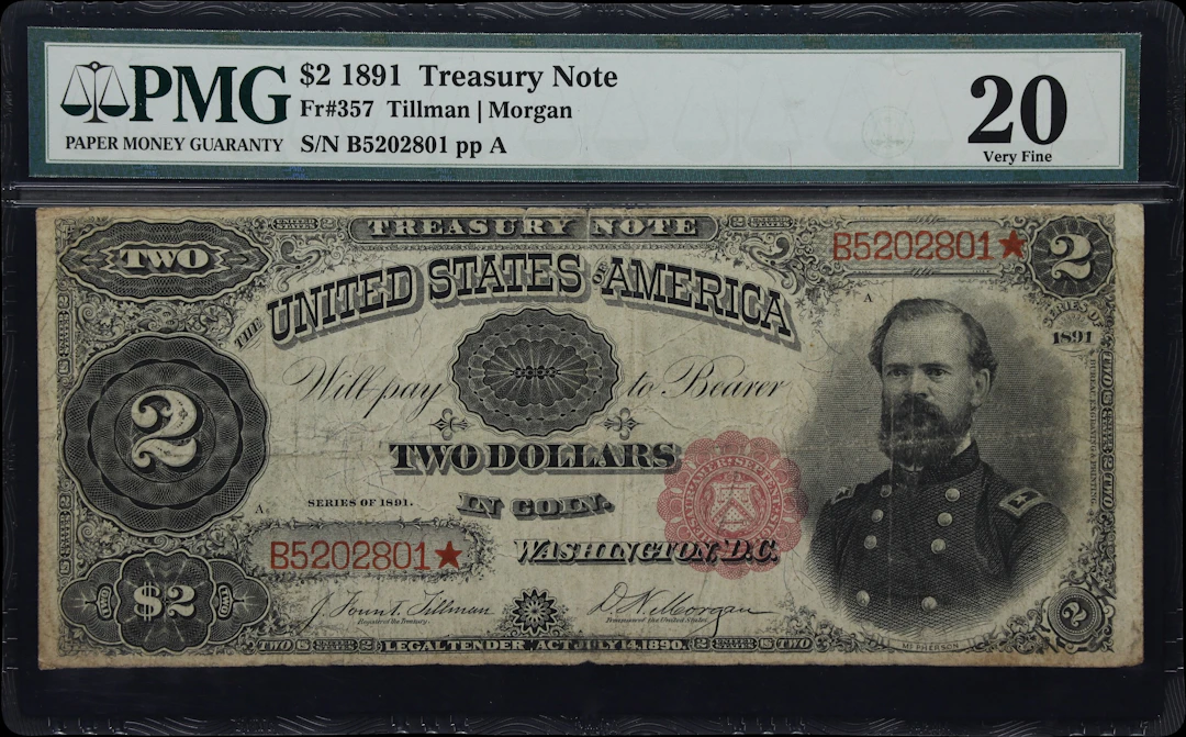 Fr. 357. 1891 $2 Treasury Note. PMG Very Fine 20.