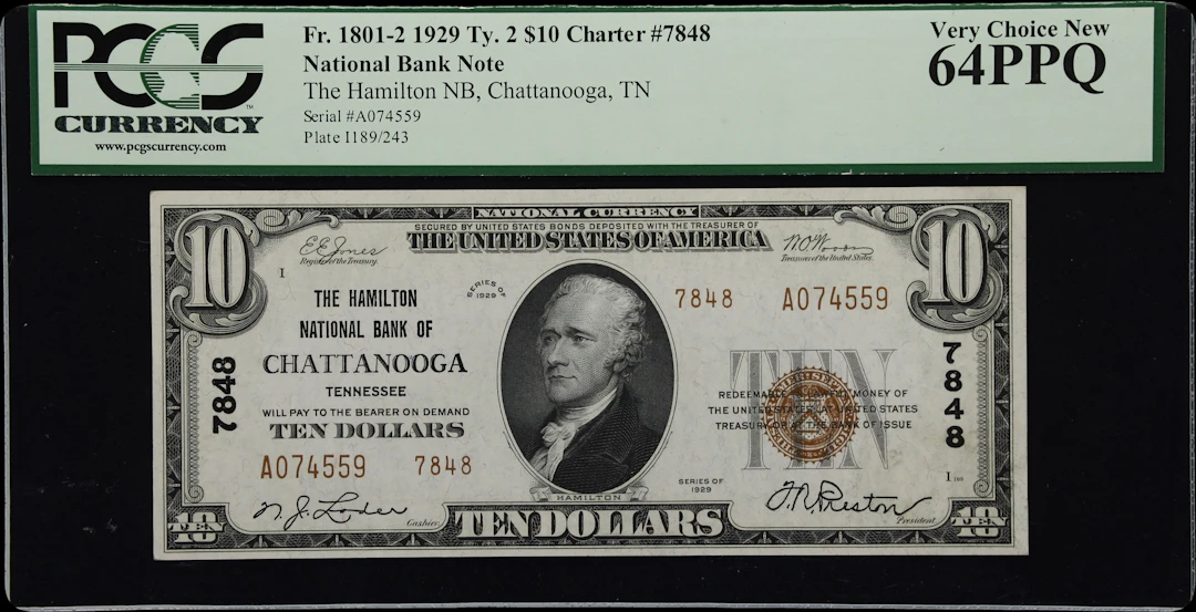 Chattanooga, Tennessee. $10 1929 Ty. 2. Fr. 1801-2. Hamilton NB. Charter