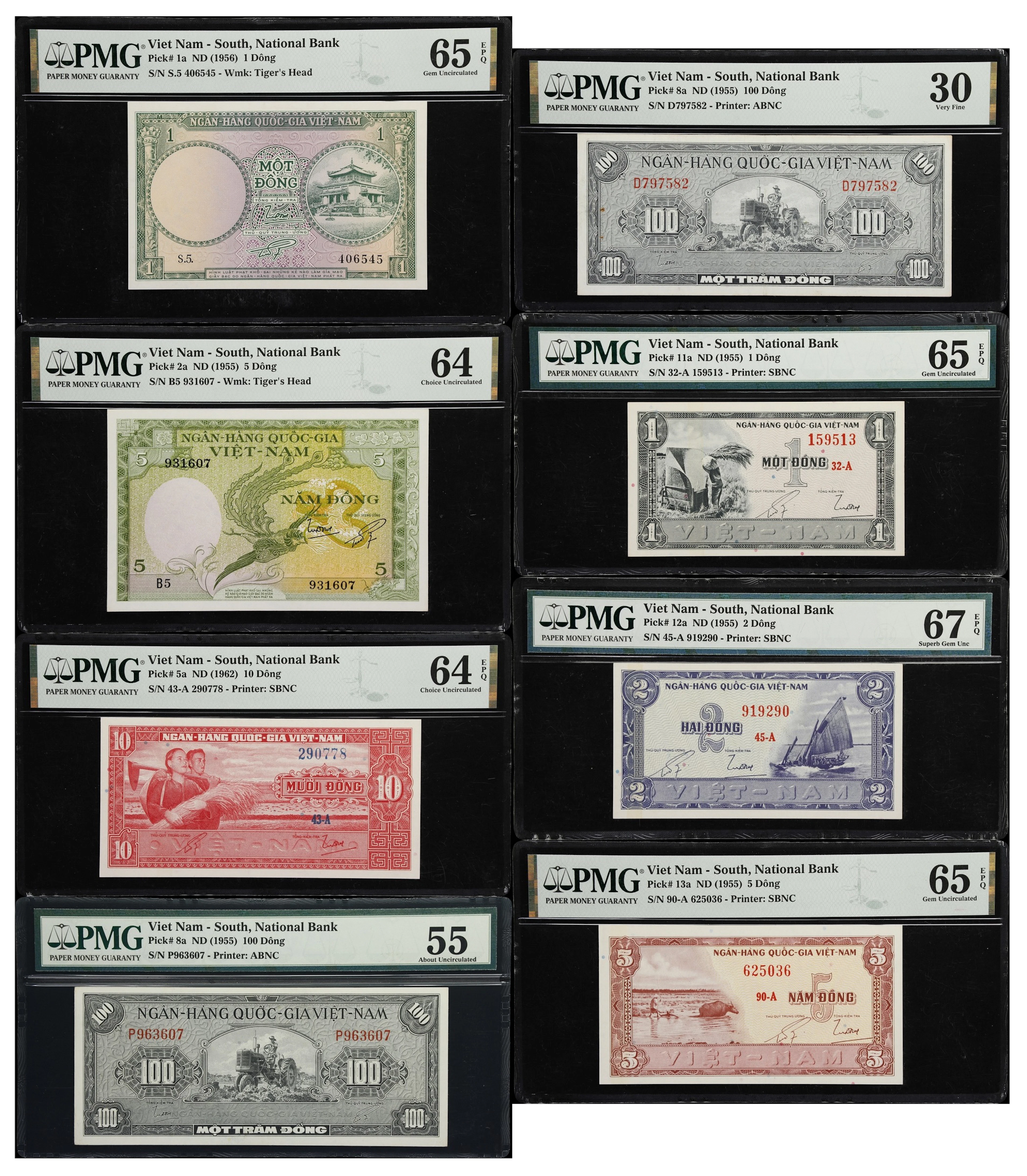 VIETNAM, SOUTH. Lot of (8). National Bank of Vietnam. 1, 2, 5, 10