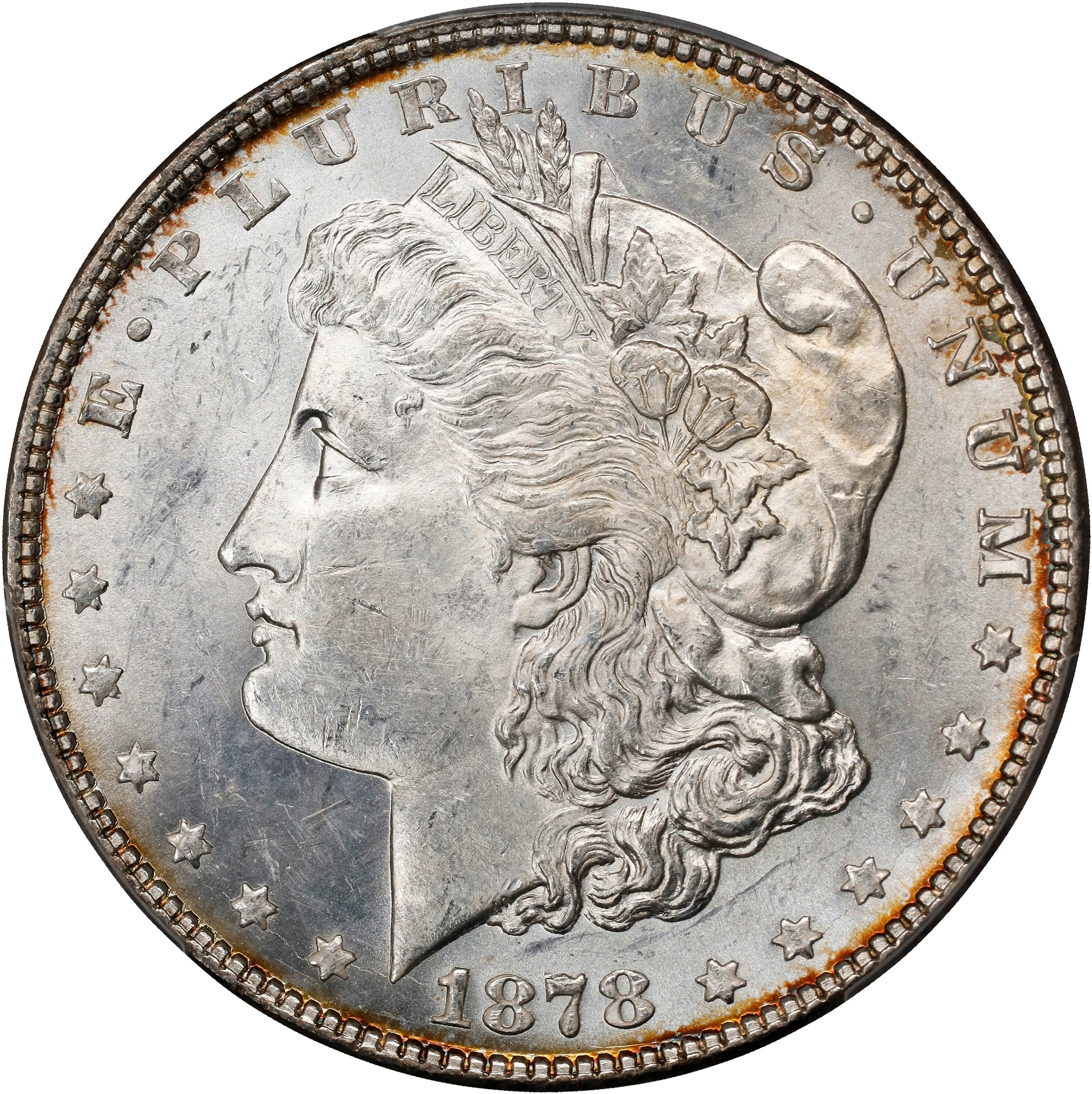 1878 Morgan Silver Dollar. 7/8 Tailfeathers. Strong. MS-62 (PCGS).