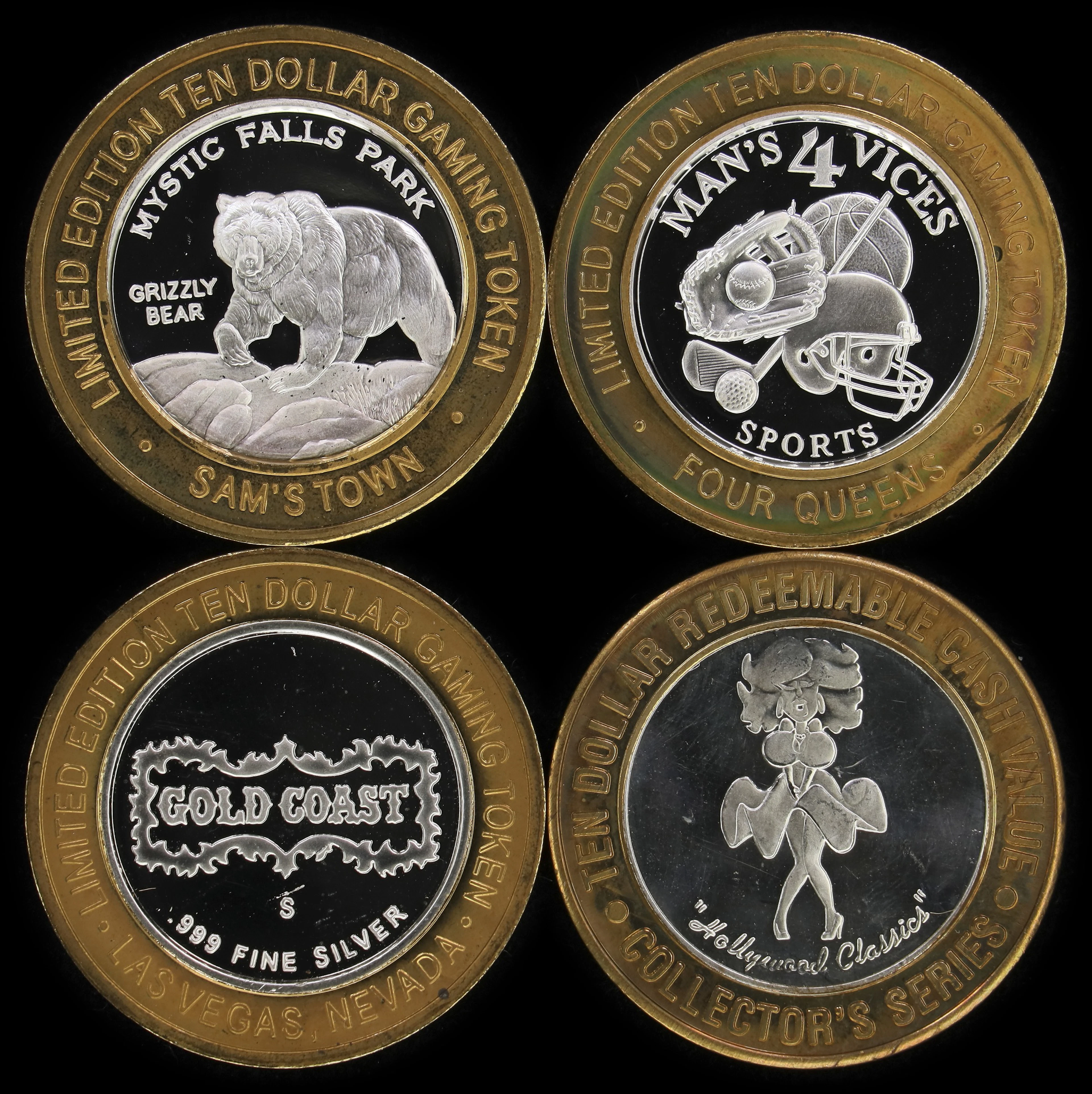 (2.4 oz, 74.65 g ASW). Lot of (4) Assorted Casino "Silver Strike"
