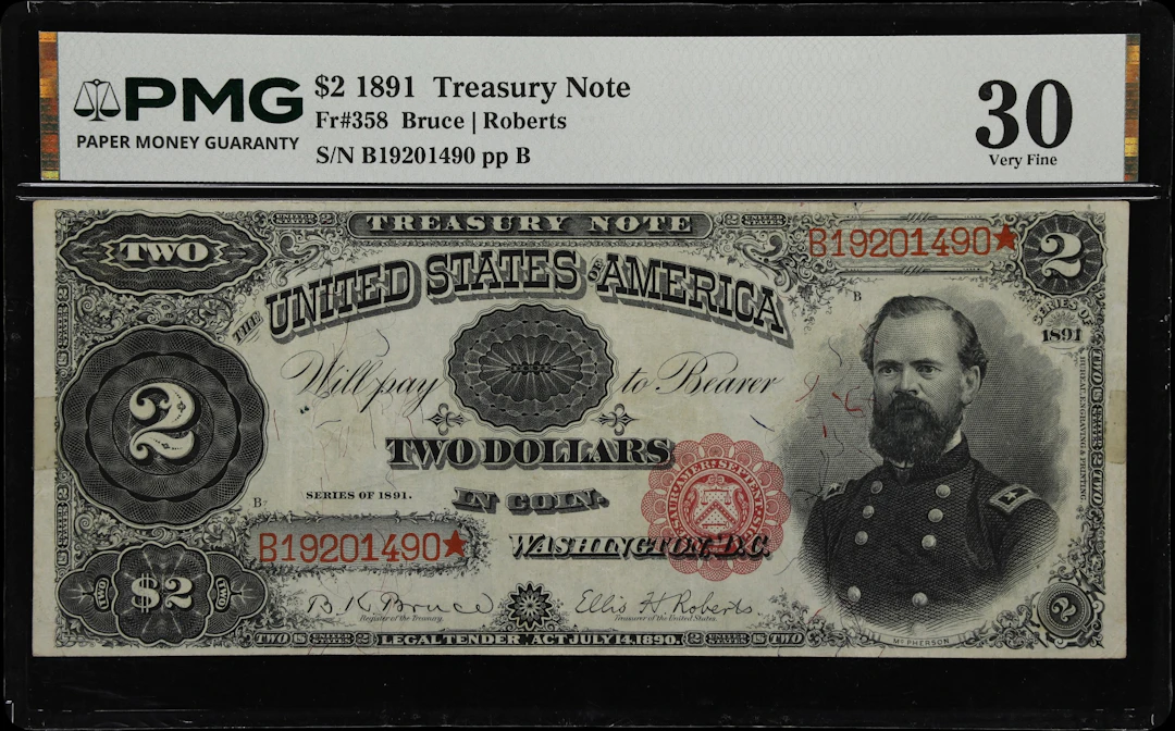 Fr. 358. 1891 $2 Treasury Note. PMG Very Fine 30.