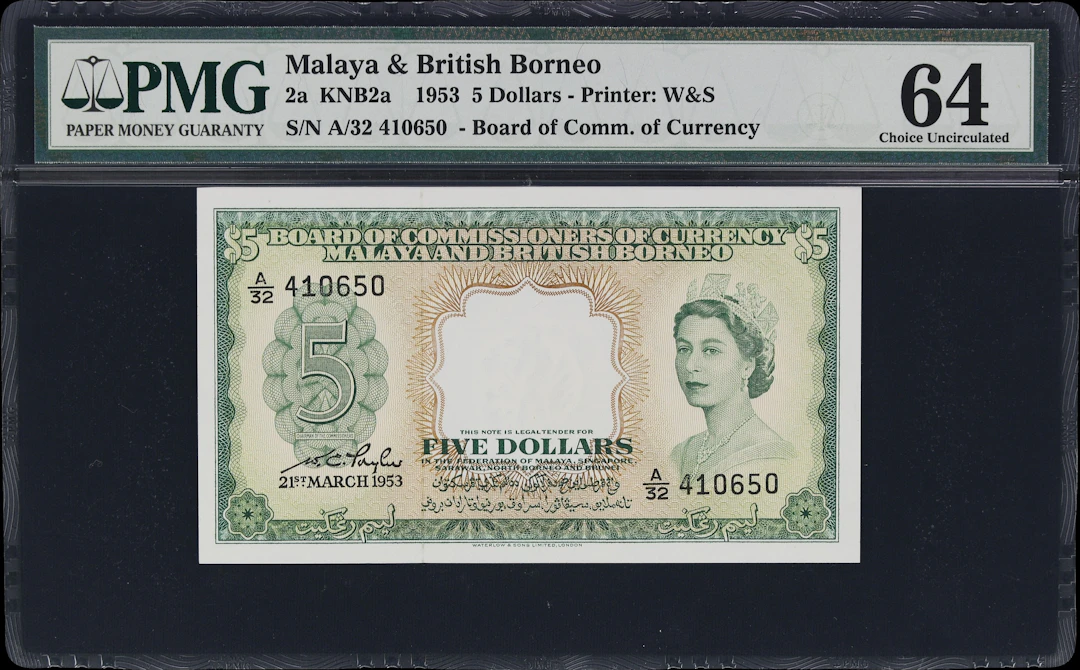 MALAYA AND BRITISH BORNEO. Board of Commissioners of Currency. 5 Dollars