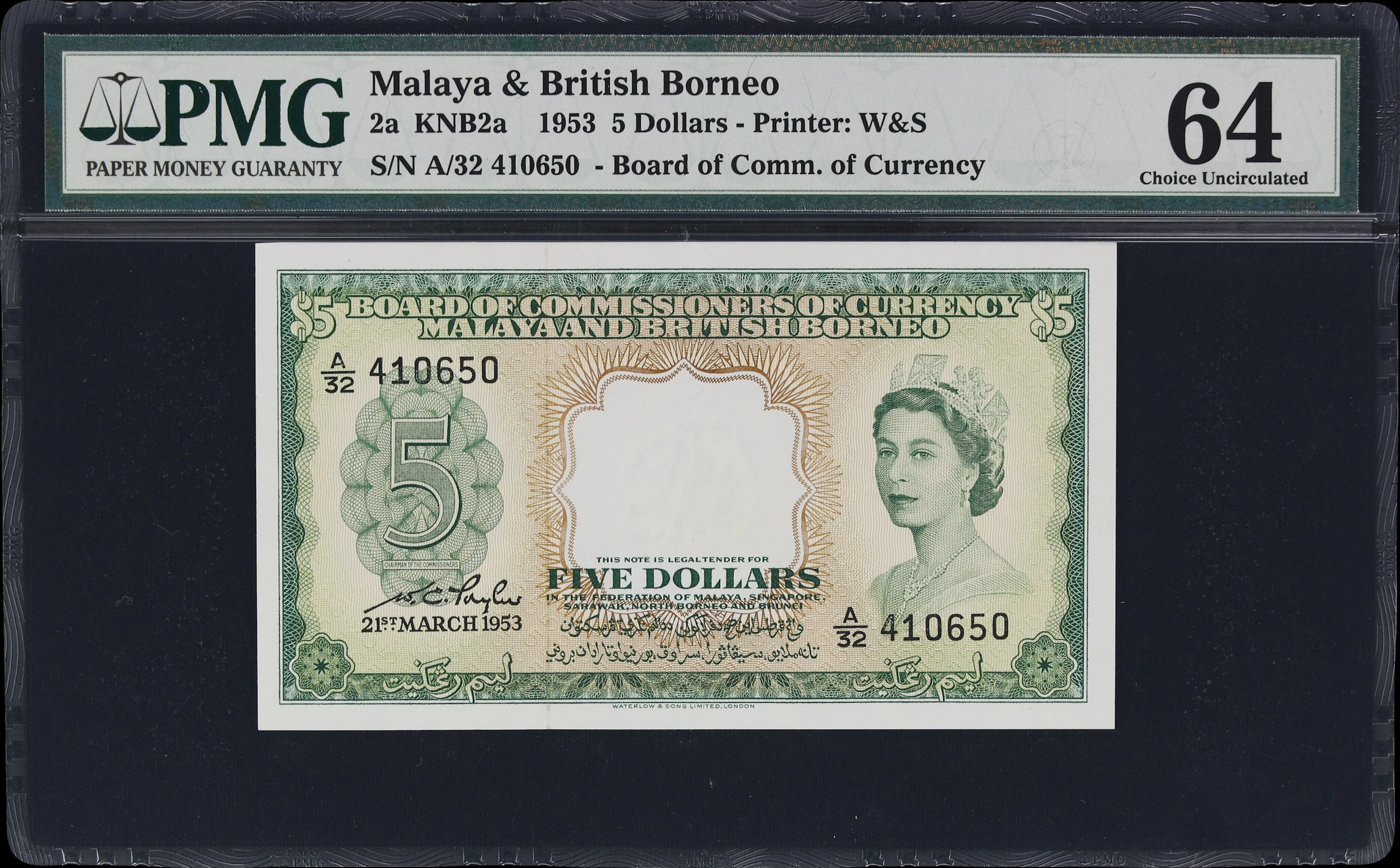 MALAYA AND BRITISH BORNEO. Board of Commissioners of Currency. 5 Dollars