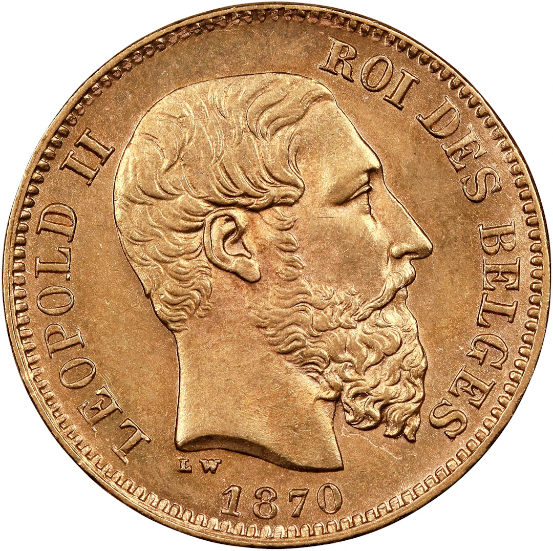 (0.187 oz, 5.816 g AGW). Belgium. 1870 Gold 20 Francs.